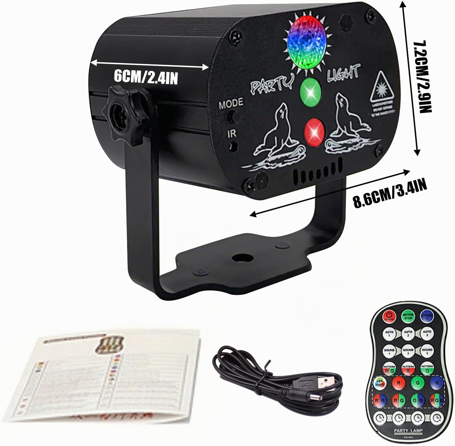 LUZ DE ESCENA USB R60 60 PATRONES 240 COMBINACIONES RGB CONTROL REMOTO NEGRO MATE - 5