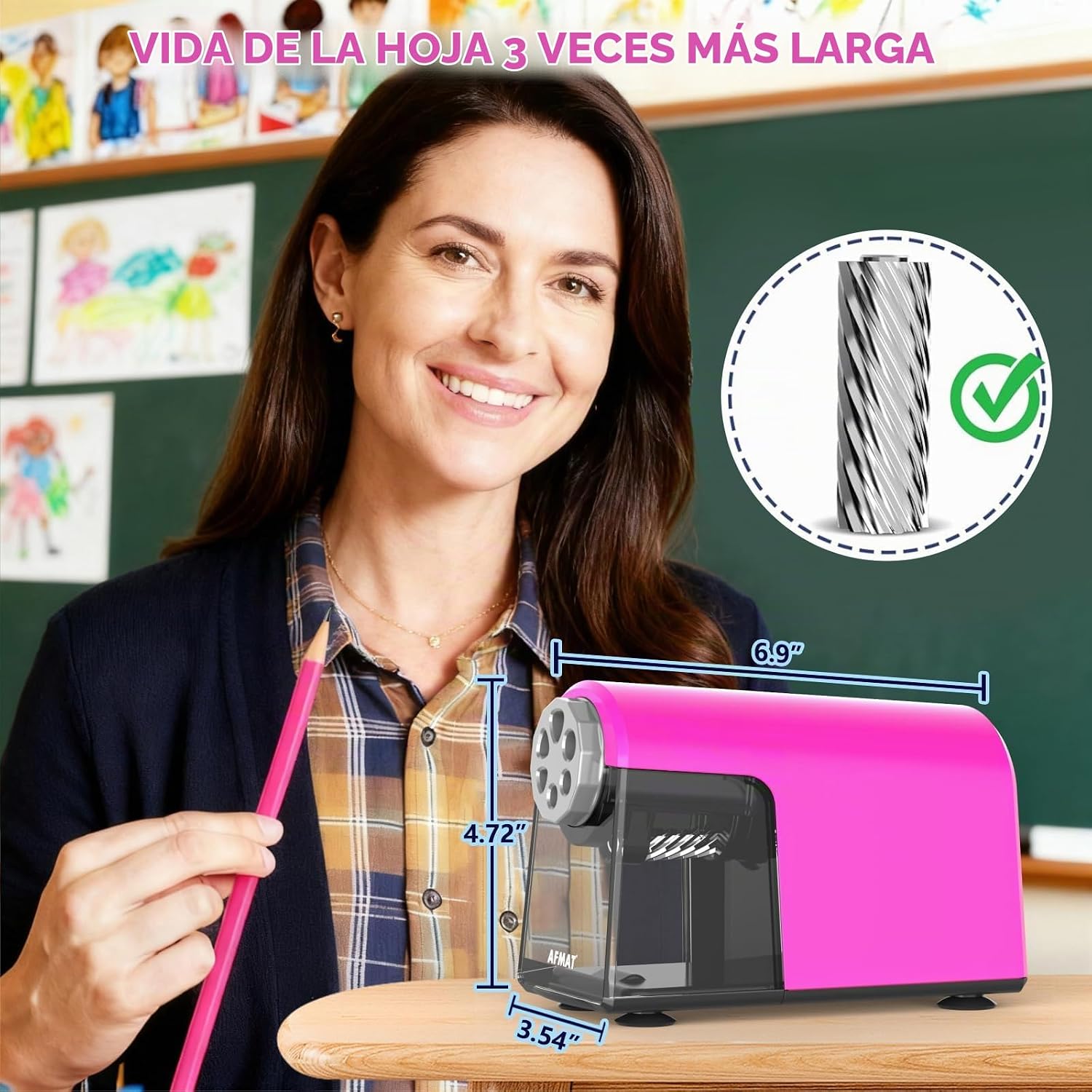 SACAPUNTAS ELÉCTRICO AFMAT PSD2 RECARGABLE 6 ORIFICIOS ROSA - 3