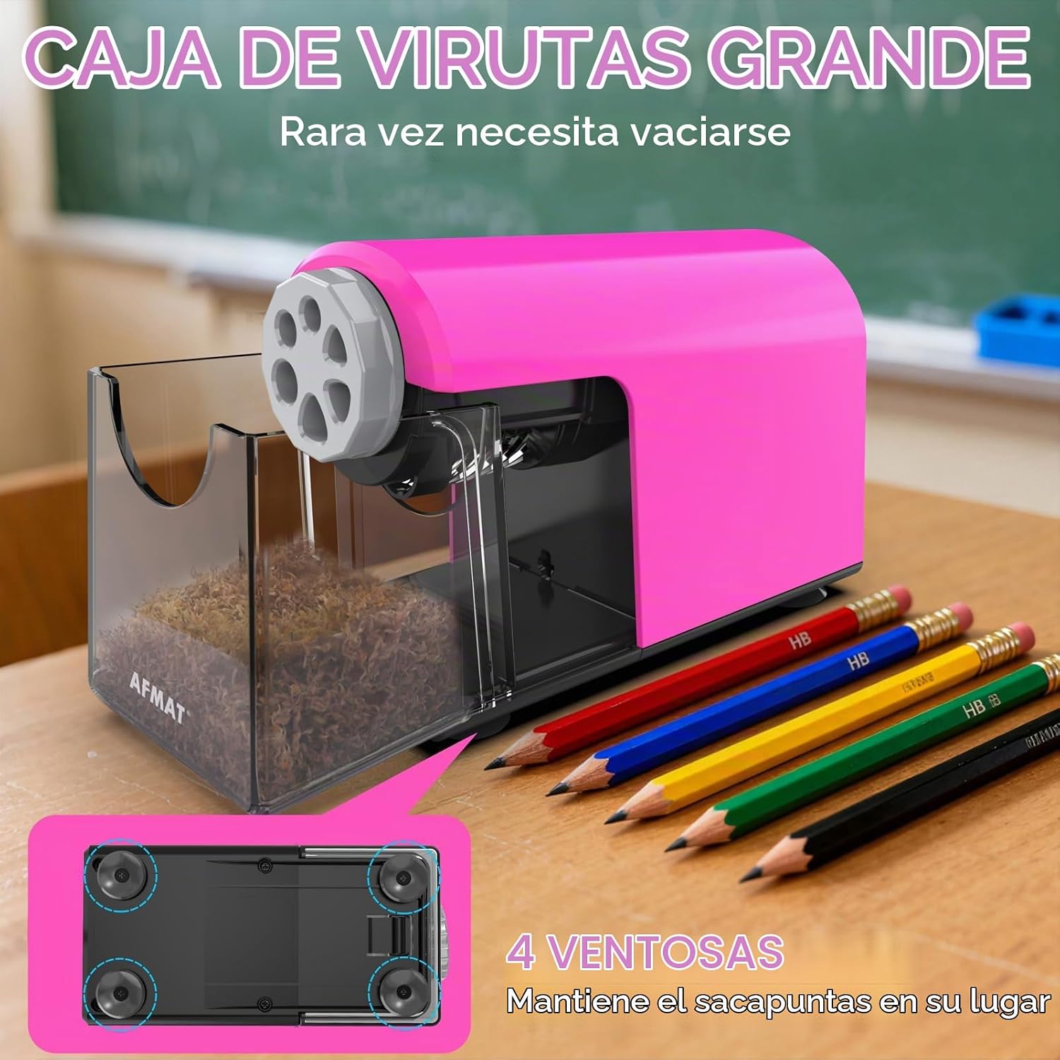 SACAPUNTAS ELÉCTRICO AFMAT PSD2 RECARGABLE 6 ORIFICIOS ROSA - 5