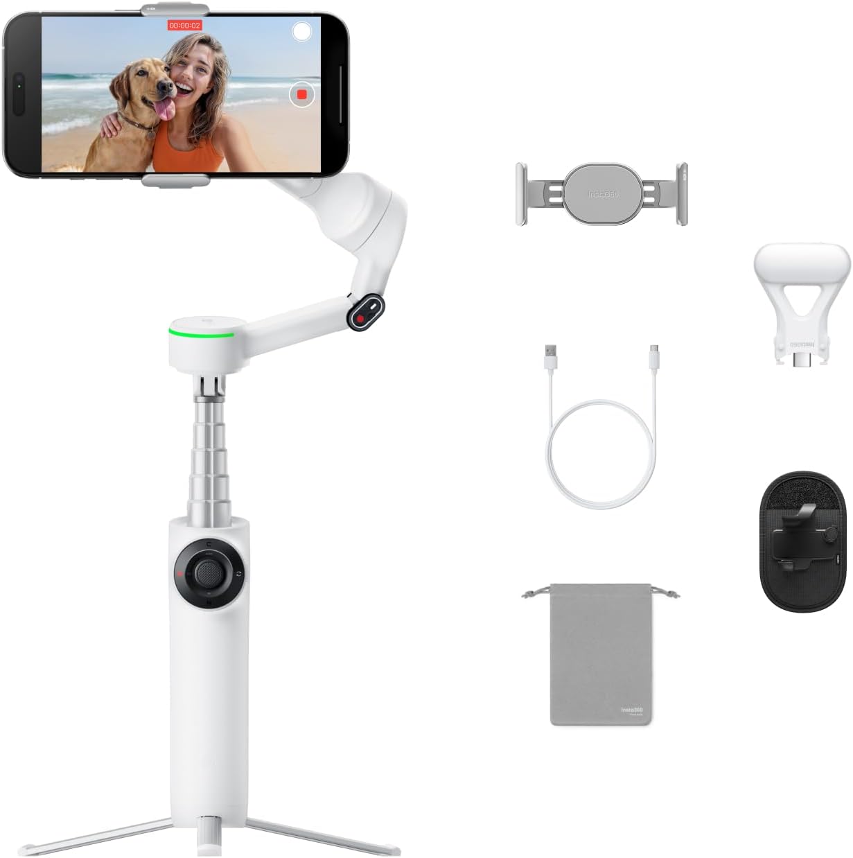 ESTABILIZADOR INSTA360 FLOW 2 PRO BLANCO CON CONTROL REMOTO Y ACCESORIOS - 1