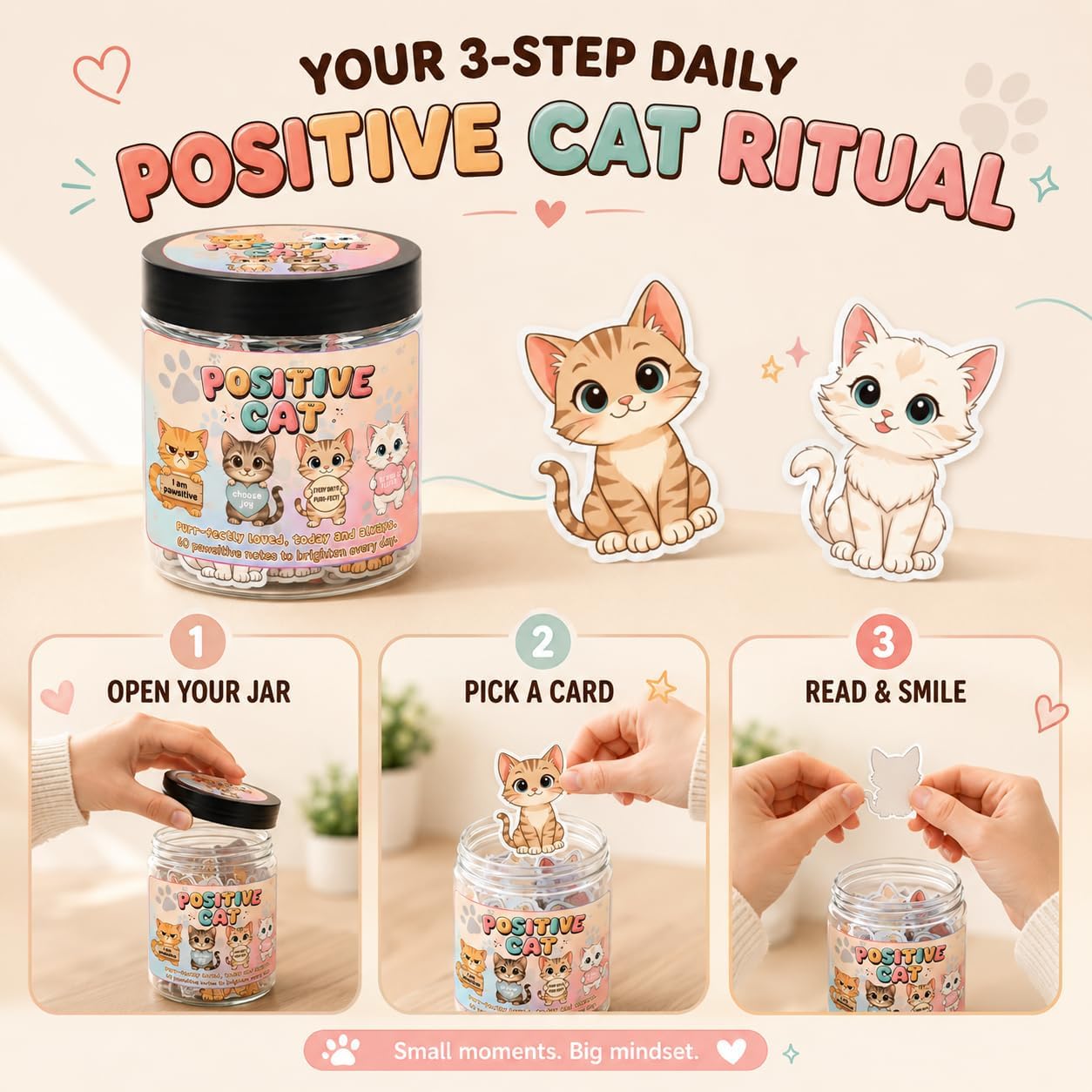 FRASCO DE AFIRMACIONES DEARMINE POSITIVE CAT JAR CON 60 TARJETAS - 3