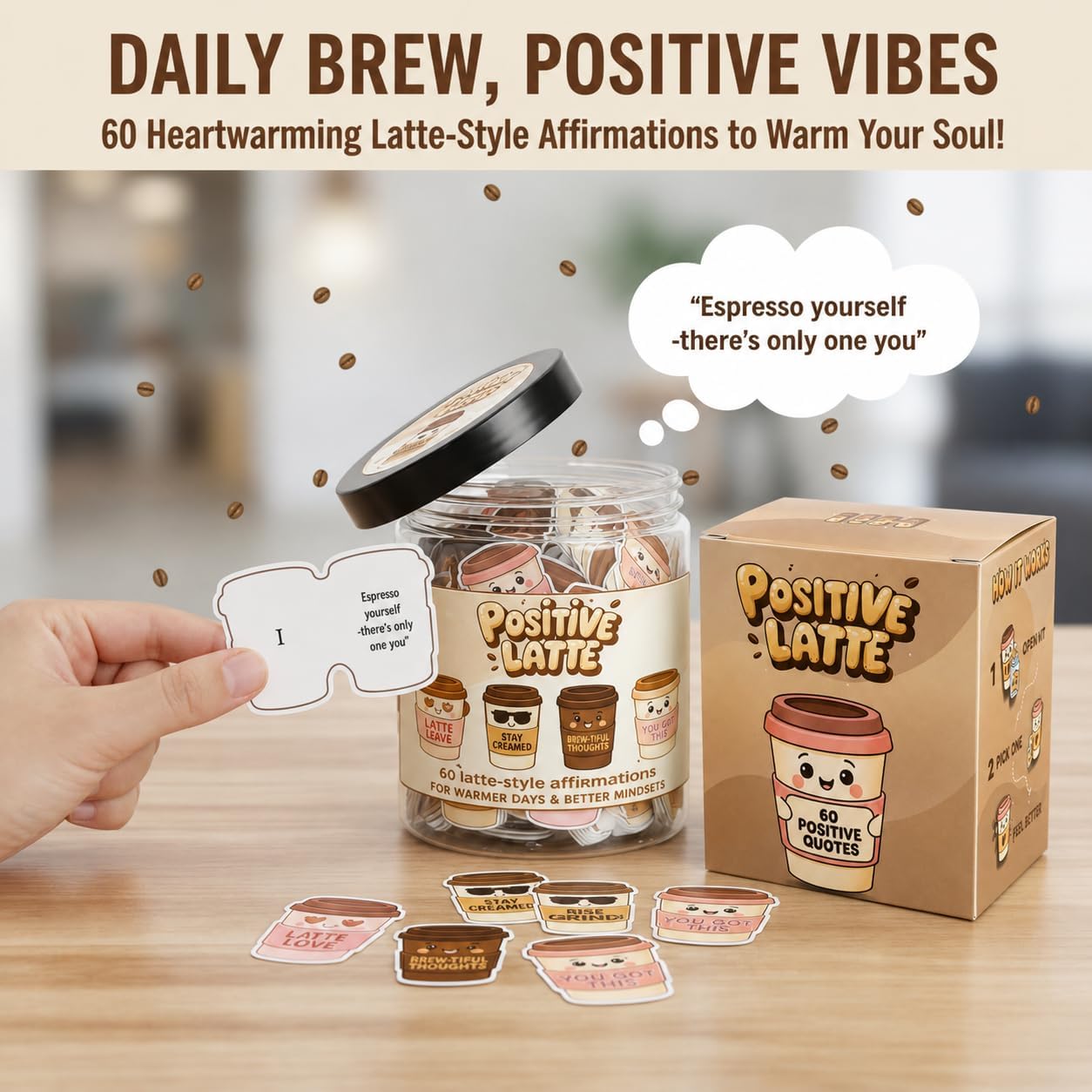FRASCO DE AFIRMACIONES POSITIVE LATTE CON 60 TARJETAS DE MOTIVACIÓN - 2