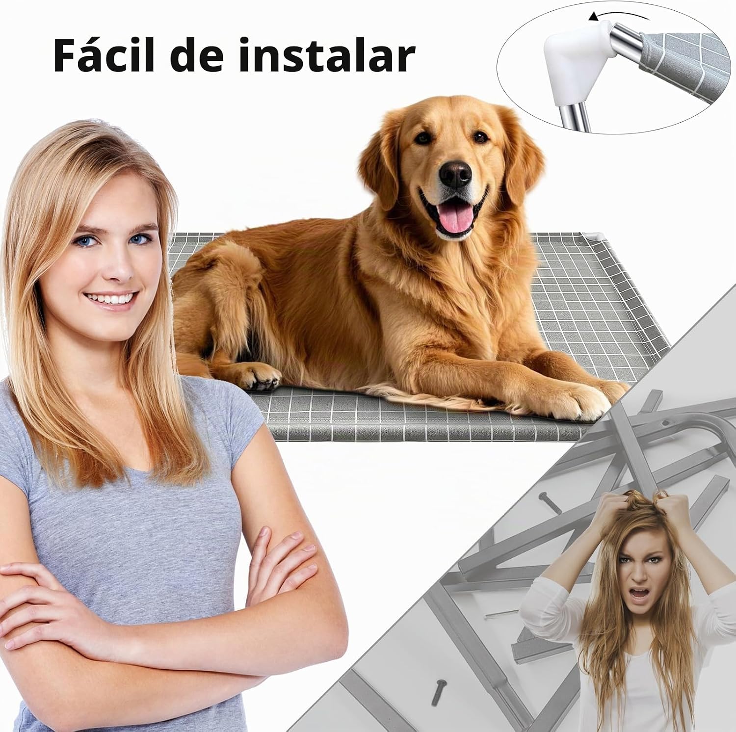 CAMA ELEVADA PARA MASCOTAS TENSORSINE XL ACERO INOXIDABLE - 5