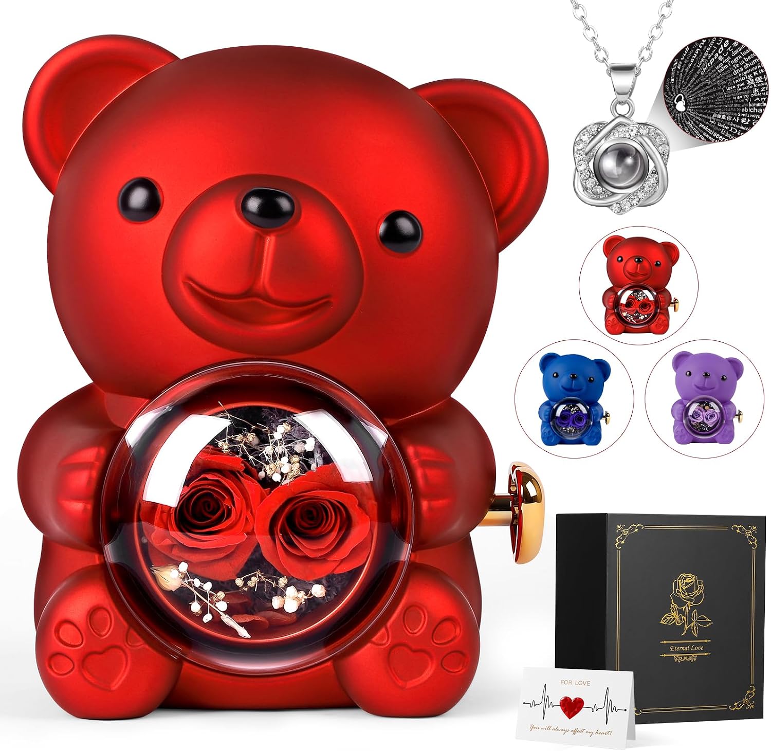 OSO DE PELUCHE CON ROSA PRESERVADA FUBEGI ROMANTIC ROSE BEAR - 1