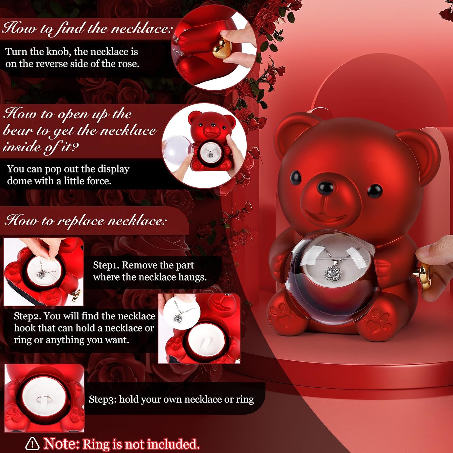 OSO DE PELUCHE CON ROSA PRESERVADA FUBEGI ROMANTIC ROSE BEAR - 5