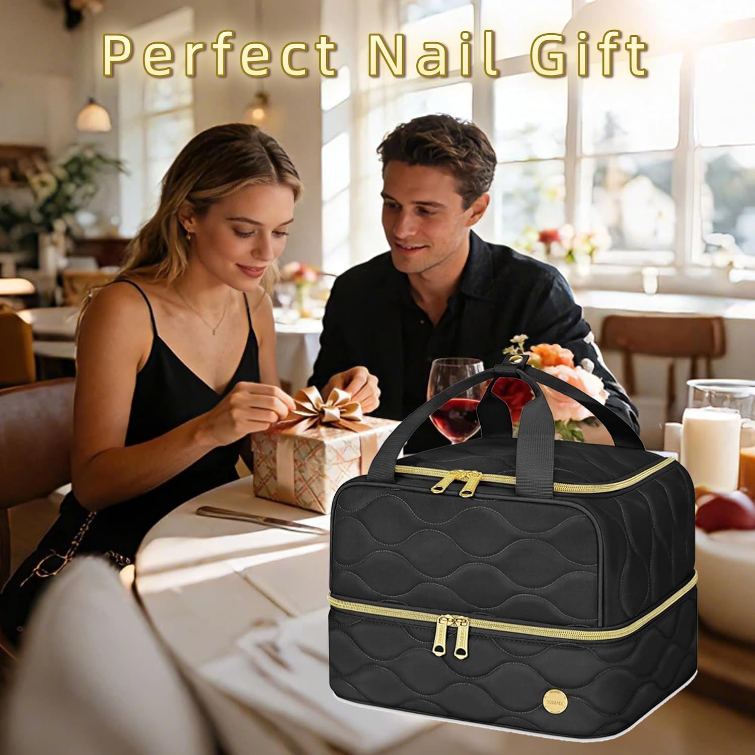 BOLSA ORGANIZADORA YOREPEK PARA ESMALTES DE UĂAS CAPACIDAD 42 BOTELLAS BEIGE - 2