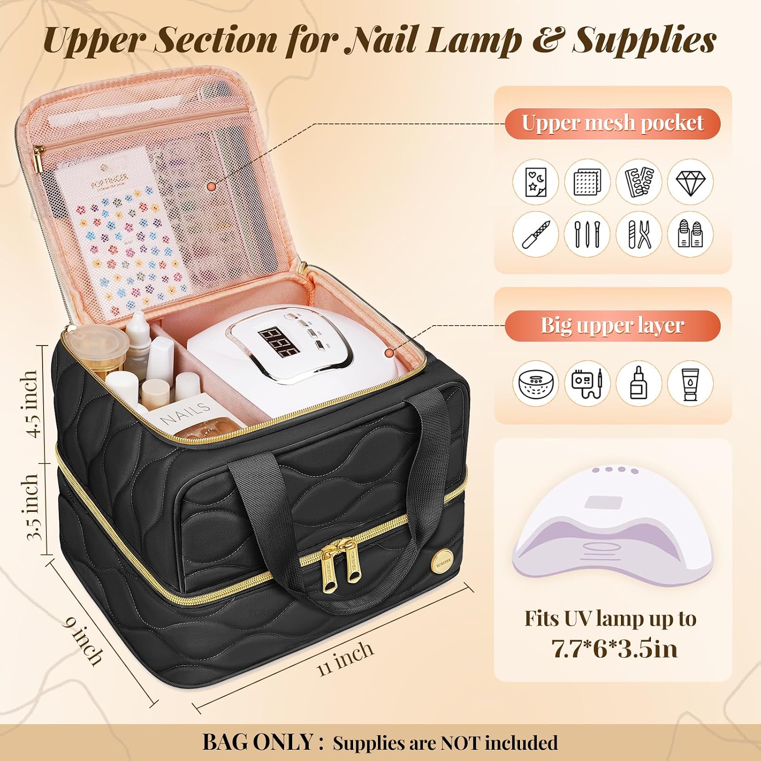 BOLSA ORGANIZADORA YOREPEK PARA ESMALTES DE UĂAS CAPACIDAD 42 BOTELLAS BEIGE - 3