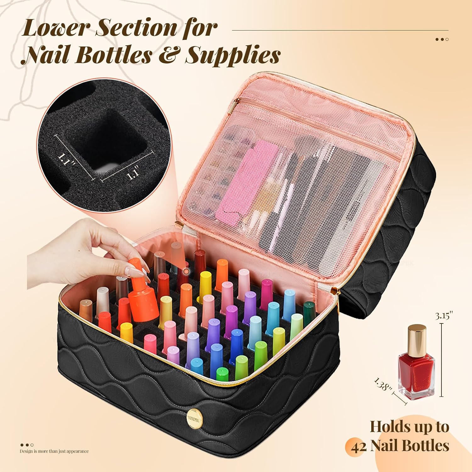 BOLSA ORGANIZADORA YOREPEK PARA ESMALTES DE UĂAS CAPACIDAD 42 BOTELLAS BEIGE - 4