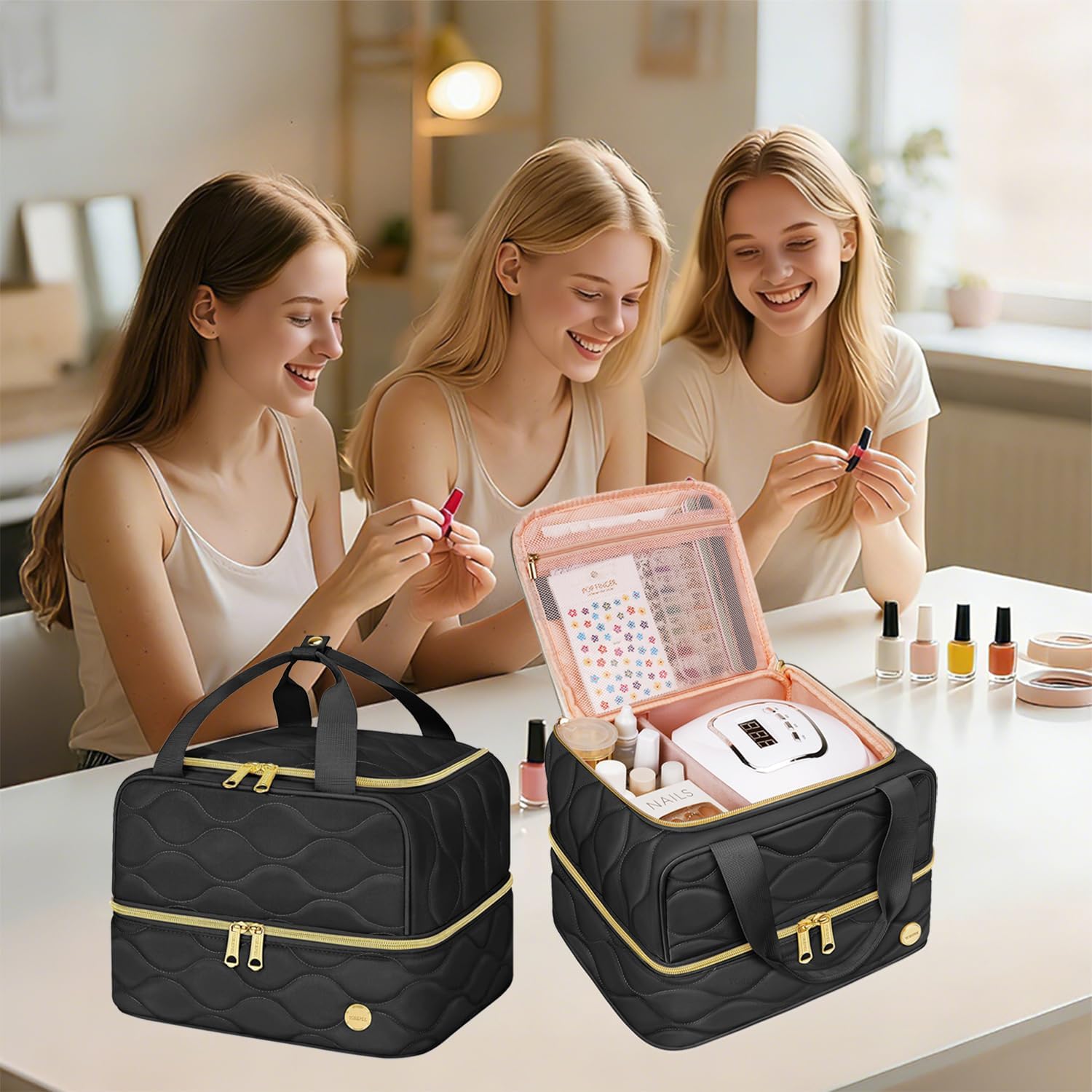 BOLSA ORGANIZADORA YOREPEK PARA ESMALTES DE UĂAS CAPACIDAD 42 BOTELLAS BEIGE - 5