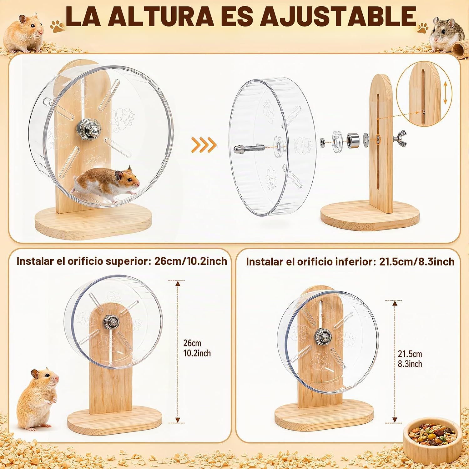 SET DE ACCESORIOS PARA JAULA DE HÁMSTER NOVABRIGHT 5 PIEZAS CON RUEDA Y ESCALERA DE MADERA - 3