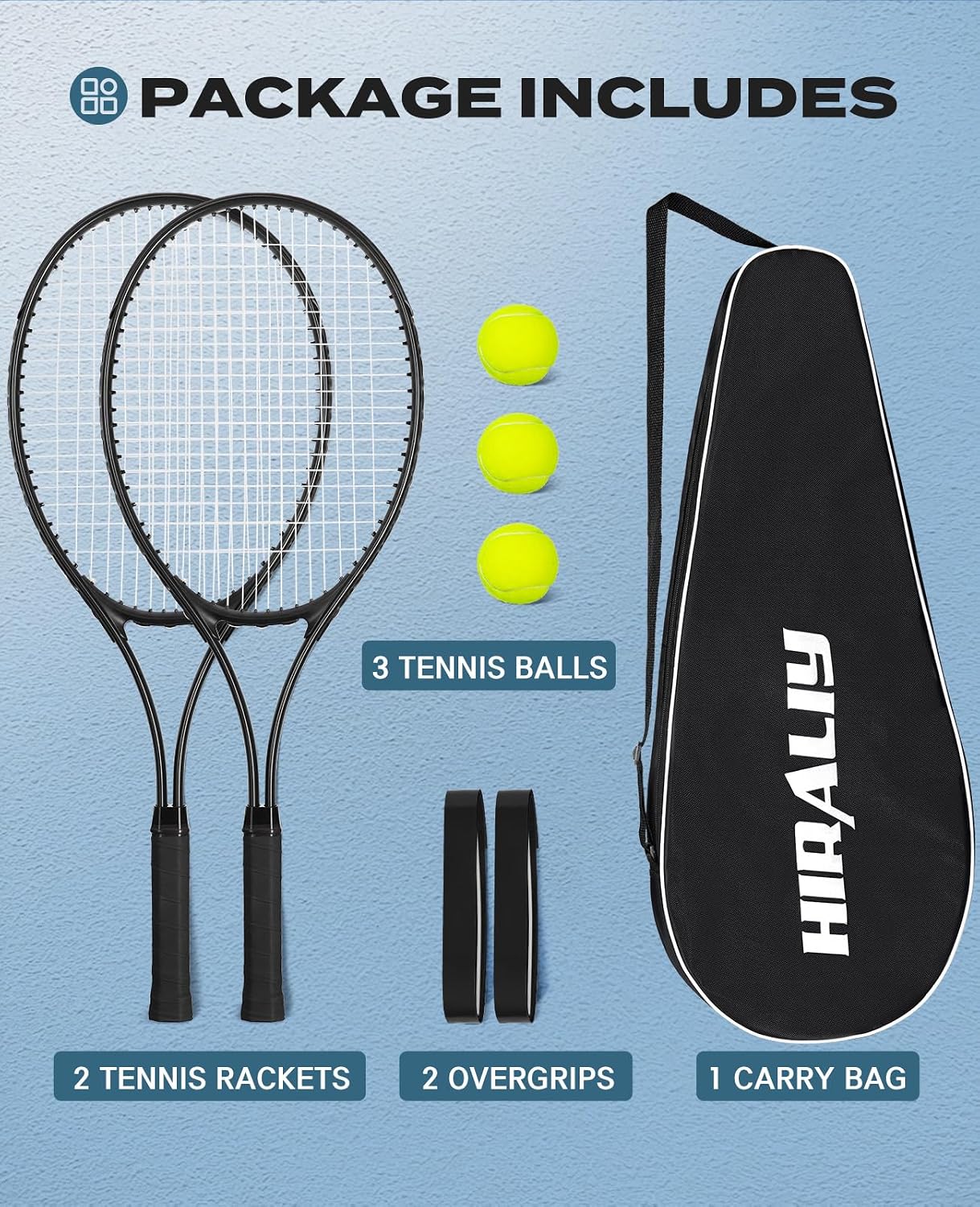 RAQUETA DE TENIS HIRALIY 27 PULGADAS PARA ADULTOS CON PELOTA Y BOLSA - 2