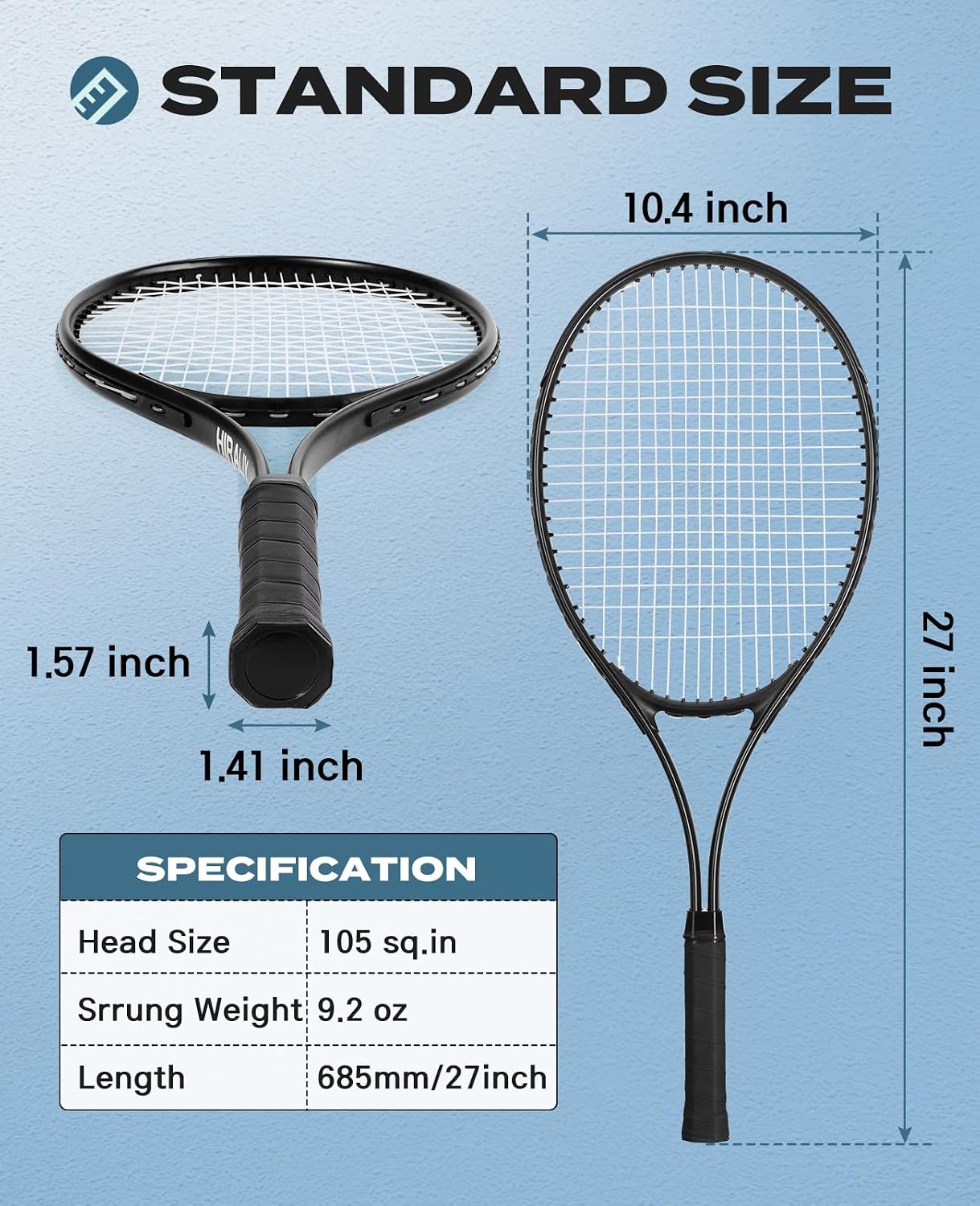 RAQUETA DE TENIS HIRALIY 27 PULGADAS PARA ADULTOS CON PELOTA Y BOLSA - 3