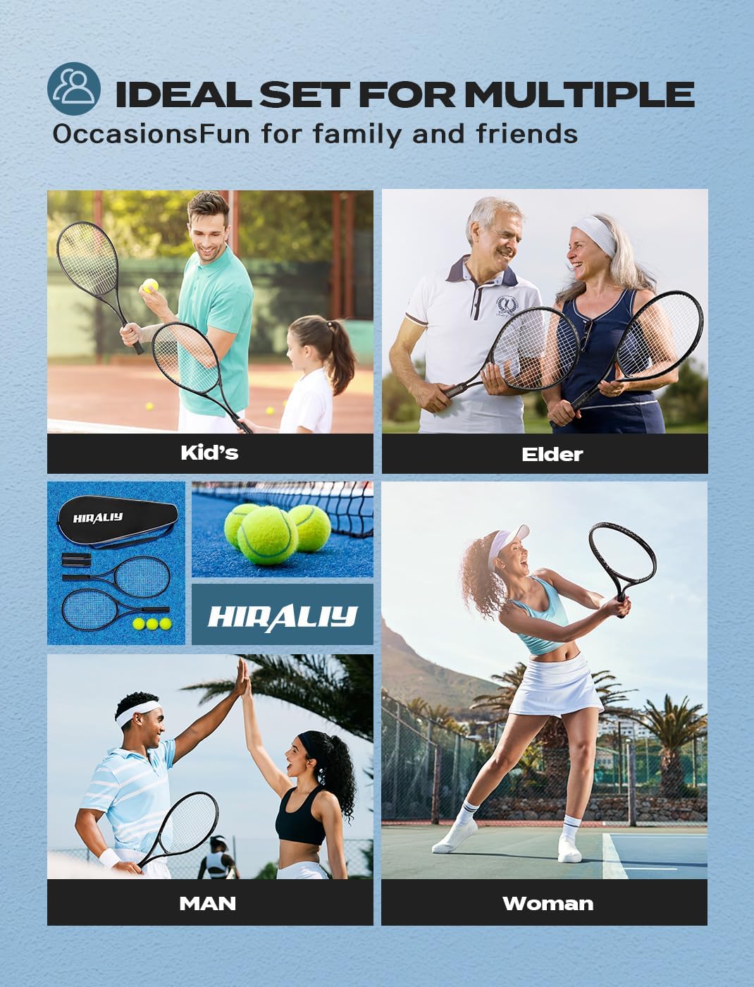 RAQUETA DE TENIS HIRALIY 27 PULGADAS PARA ADULTOS CON PELOTA Y BOLSA - 5