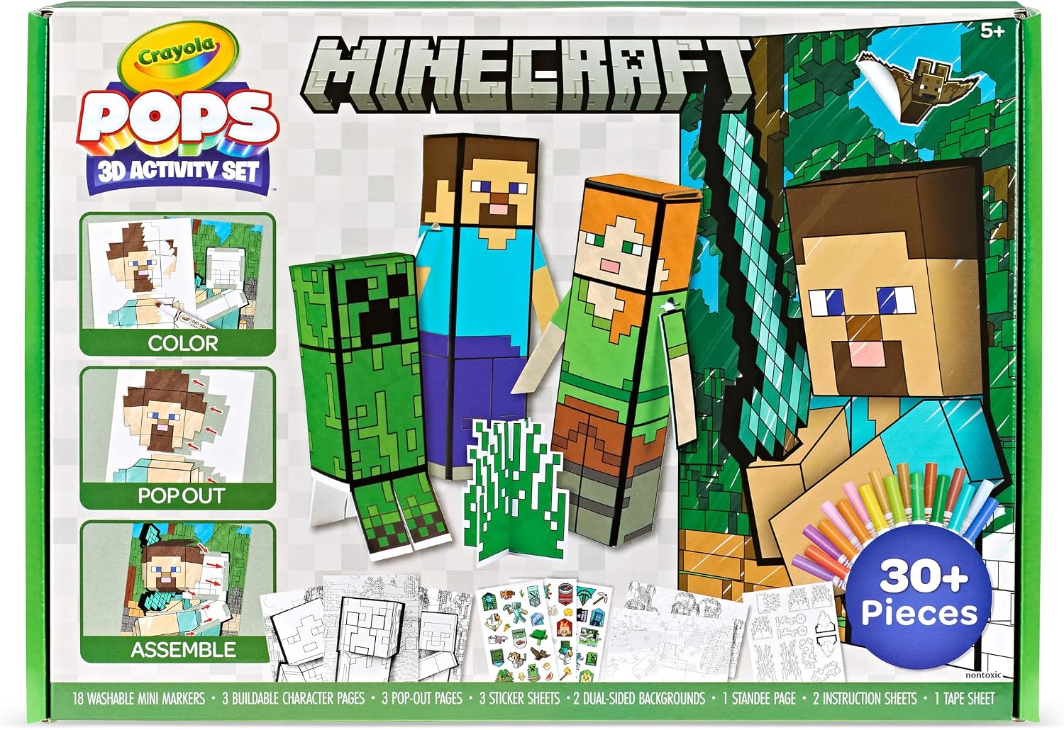 KIT DE ARTE 3D CRAYOLA MINECRAFT POPS PARA COLOREAR Y ARMAR - 1