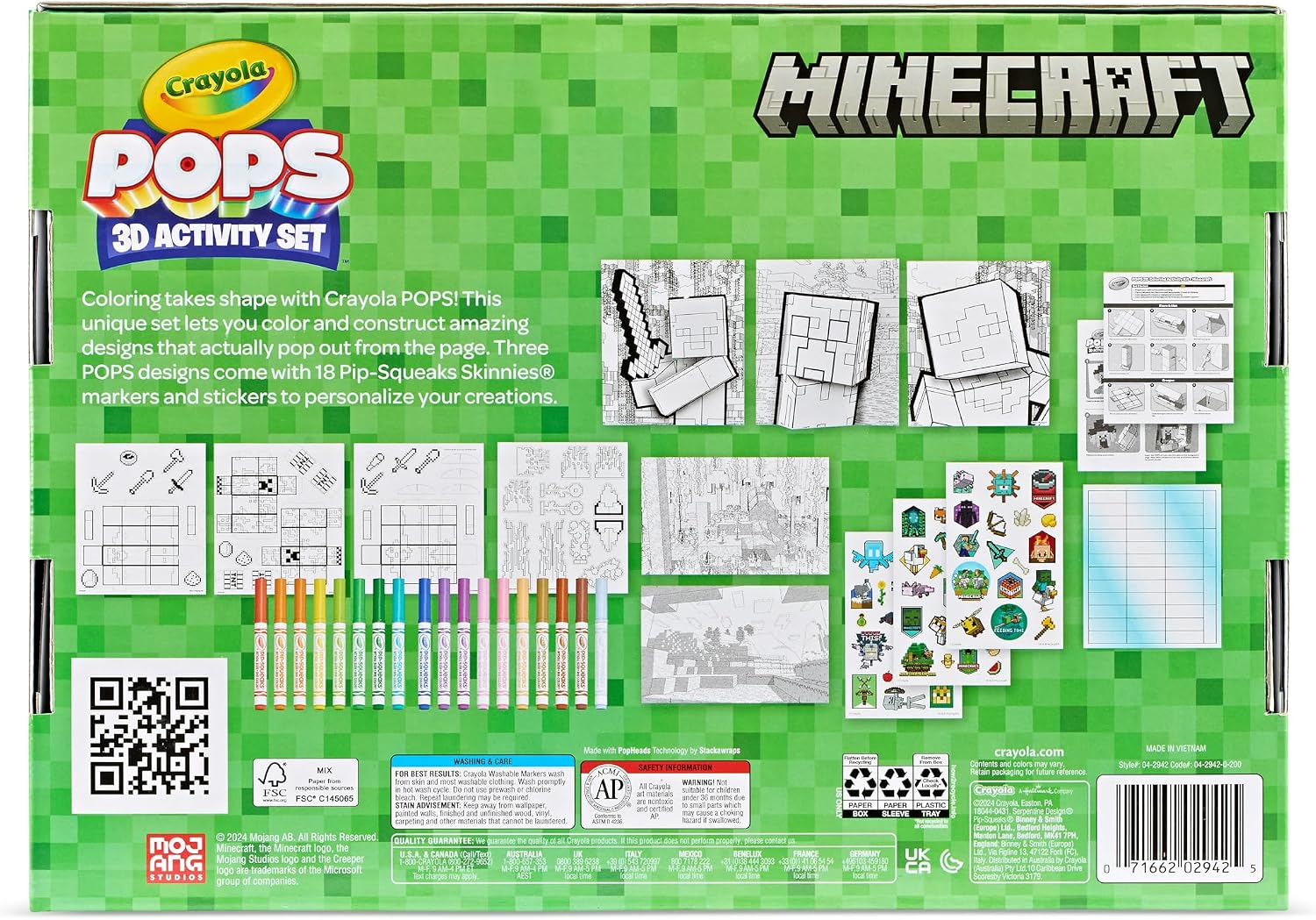 KIT DE ARTE 3D CRAYOLA MINECRAFT POPS PARA COLOREAR Y ARMAR - 3