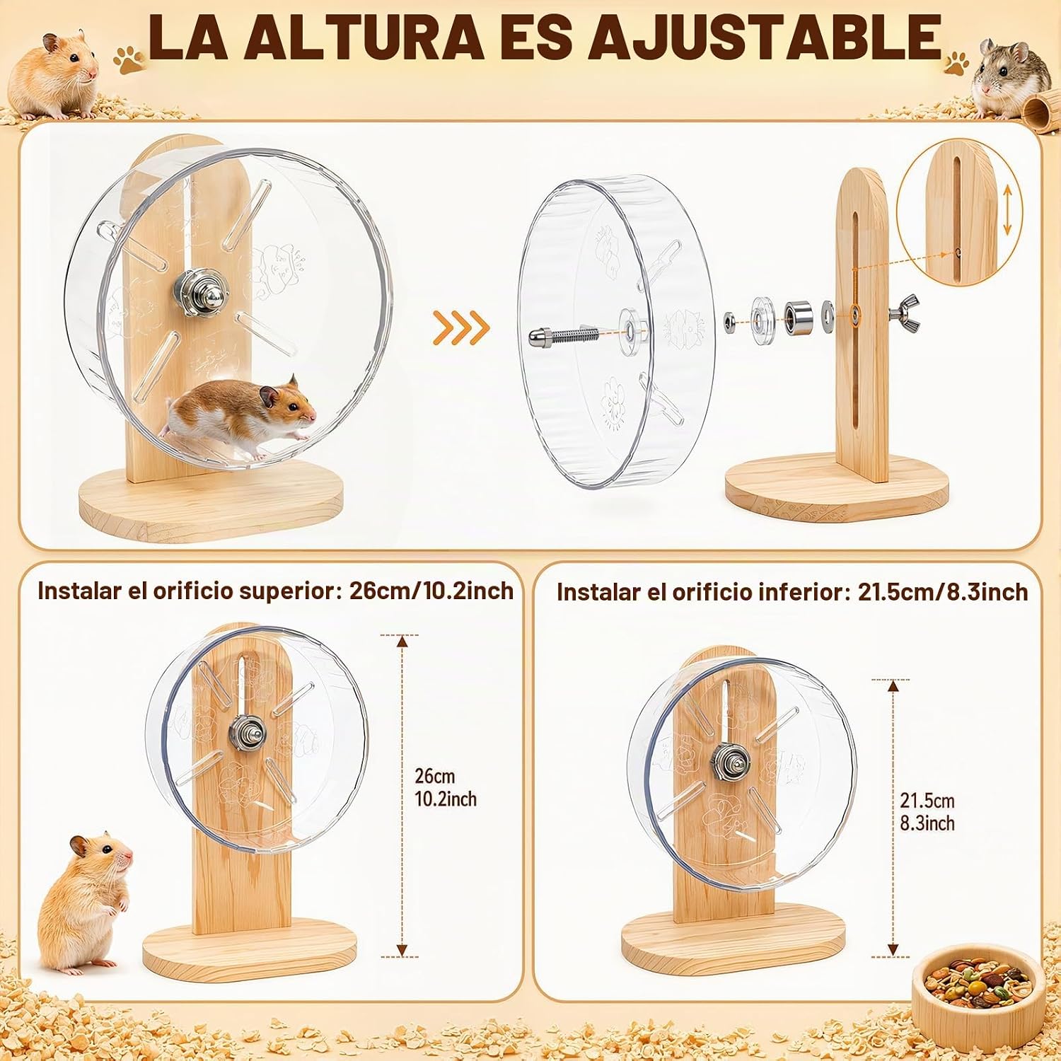 SET DE ACCESORIOS DE MADERA PARA HÁMSTER NOVABRIGHT 5 PIEZAS CON RUEDA Y CASA - 4