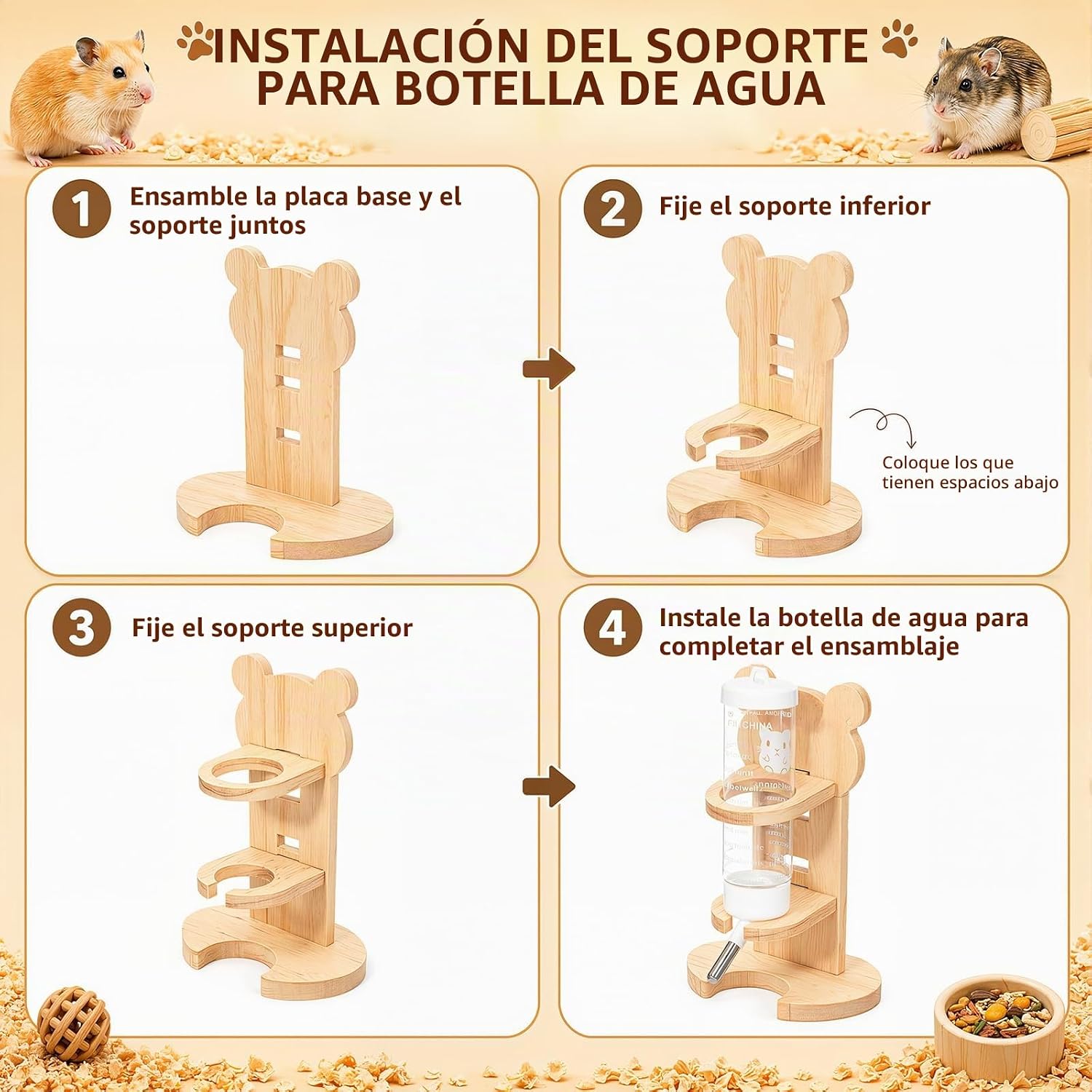 SET DE ACCESORIOS DE MADERA PARA HÁMSTER NOVABRIGHT 5 PIEZAS CON RUEDA Y CASA - 5