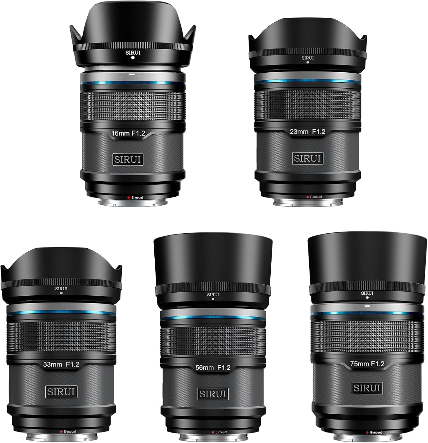 LENTE SIRUI SNIPER F1.2 AUTOFOCUS SET 16MM 23MM 33MM 56MM 75MM APS-C E MOUNT NEGRO - 1