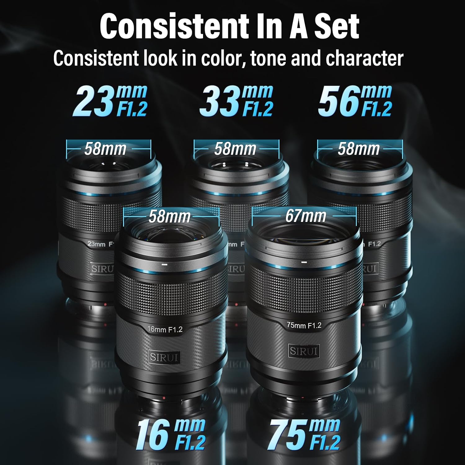 LENTE SIRUI SNIPER F1.2 AUTOFOCUS SET 16MM 23MM 33MM 56MM 75MM APS-C E MOUNT NEGRO - 5