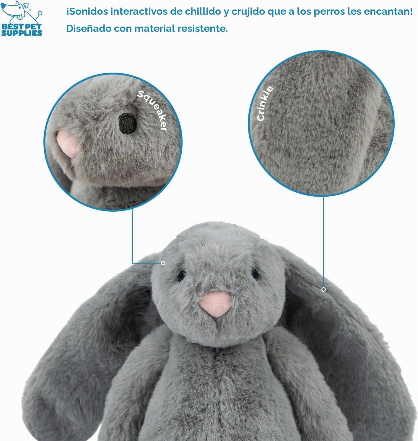 JUGUETE PARA PERRO BEST PET SUPPLIES BUNNY BUDDY CON SONIDO CHIRRIANTE BEIGE Y GRIS - 4
