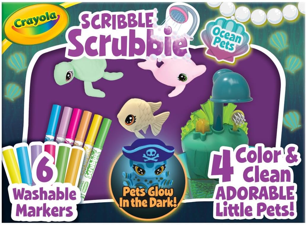 KIT DE ARTE CRAYOLA SCRIBBLE SCRUBBIE GLOW LAGOON PETS, ANIMALES MARINOS - 1