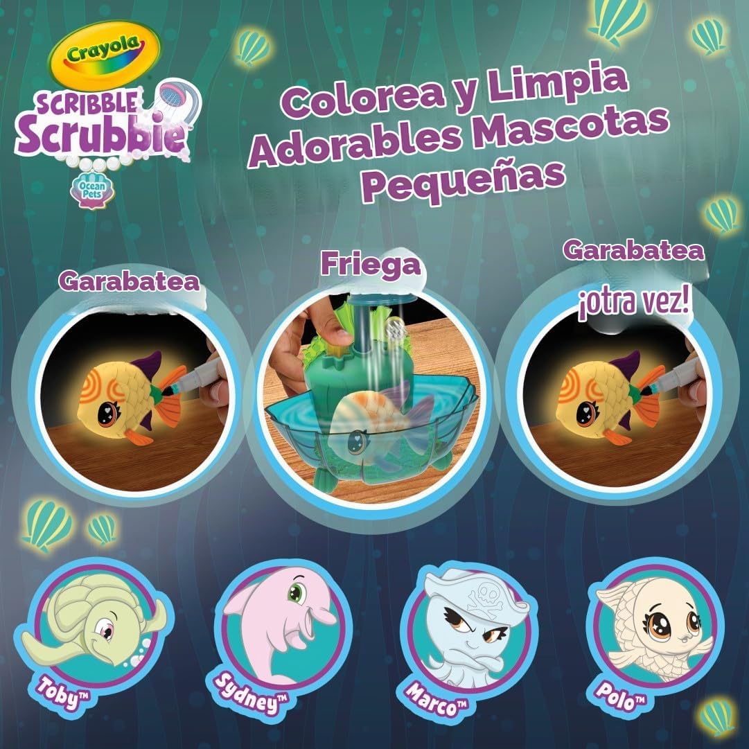 KIT DE ARTE CRAYOLA SCRIBBLE SCRUBBIE GLOW LAGOON PETS, ANIMALES MARINOS - 5