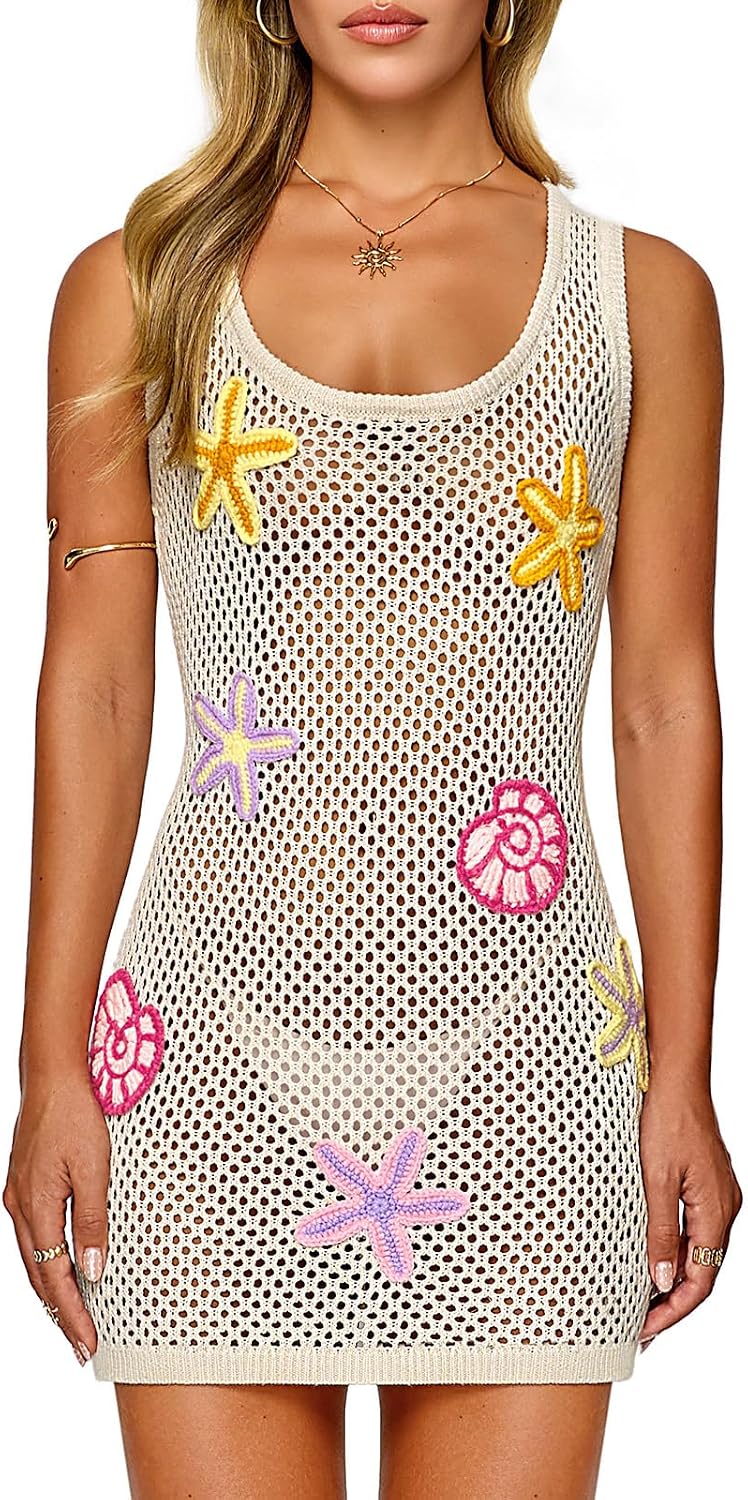 PAREO CROCHET FAIRY SEASON CON ESTRELLAS DE MAR Y CONCHAS 3D - 1
