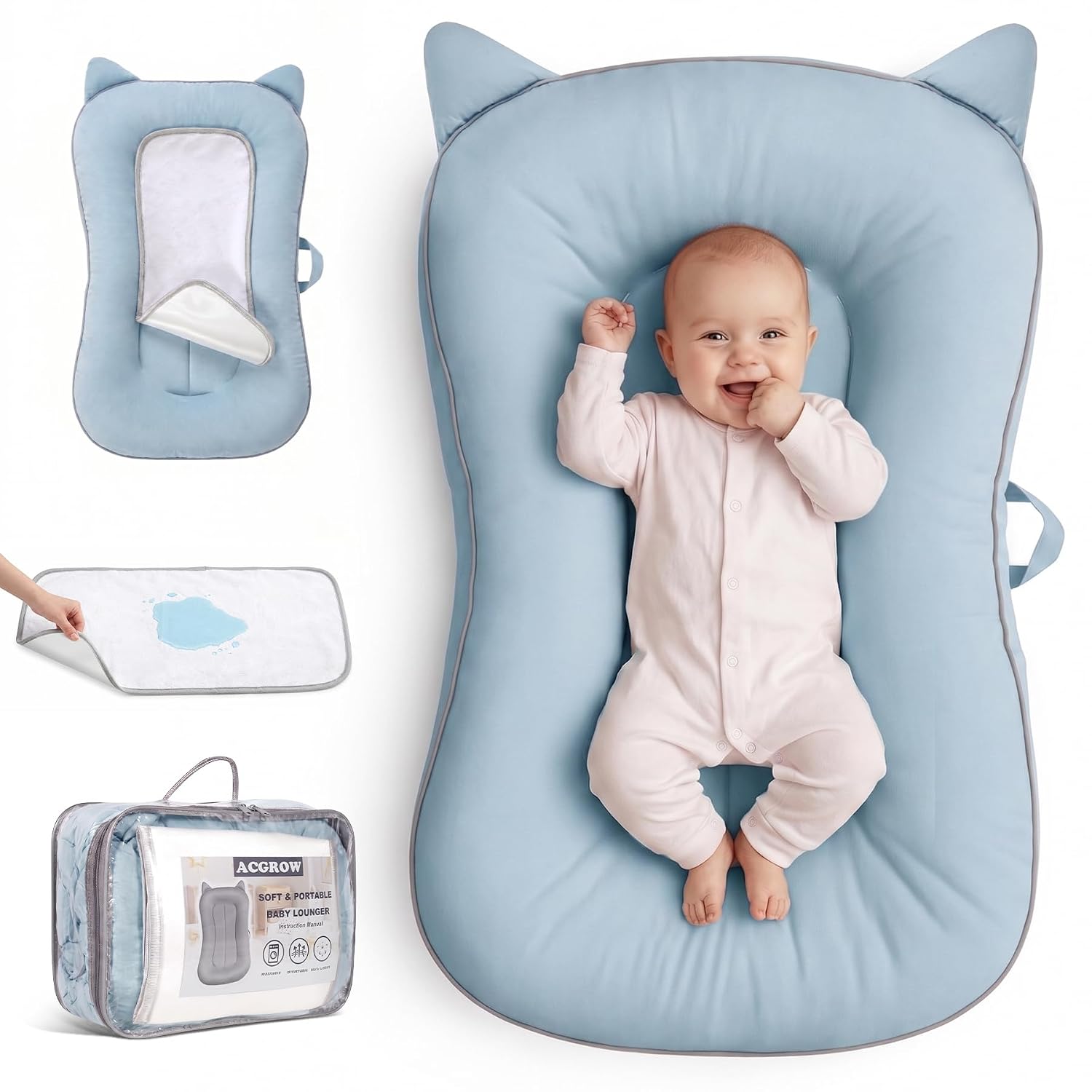 SALTADOR PARA BEBÉ ACGROW BABY LOUNGER 0-24 MESES ALGODÓN AZUL - 1