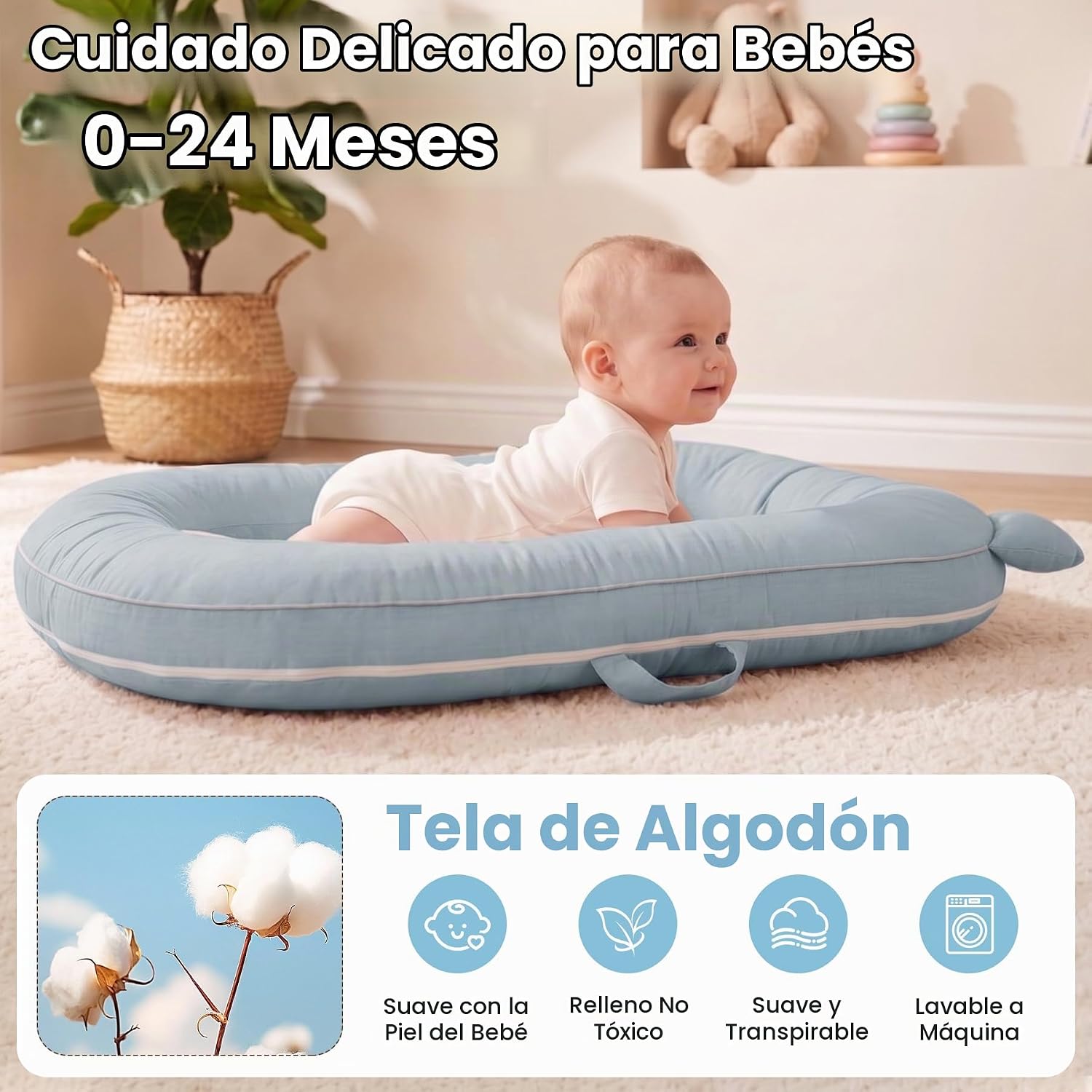 SALTADOR PARA BEBÉ ACGROW BABY LOUNGER 0-24 MESES ALGODÓN AZUL - 4