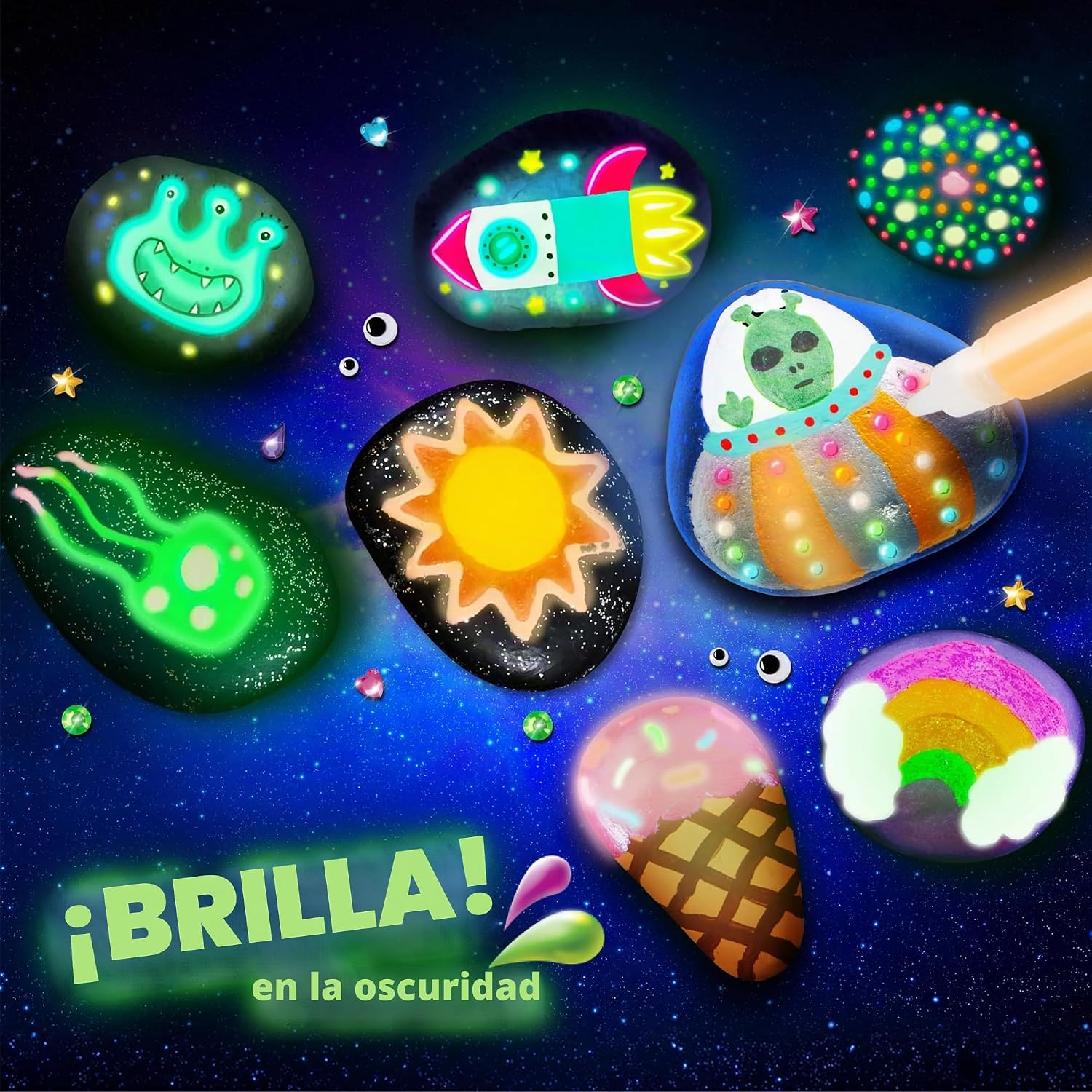 KIT DE PINTURA EN ROCAS JOYIN BRILLA EN LA OSCURIDAD PARA NIÑOS 6-12 AÑOS - 2