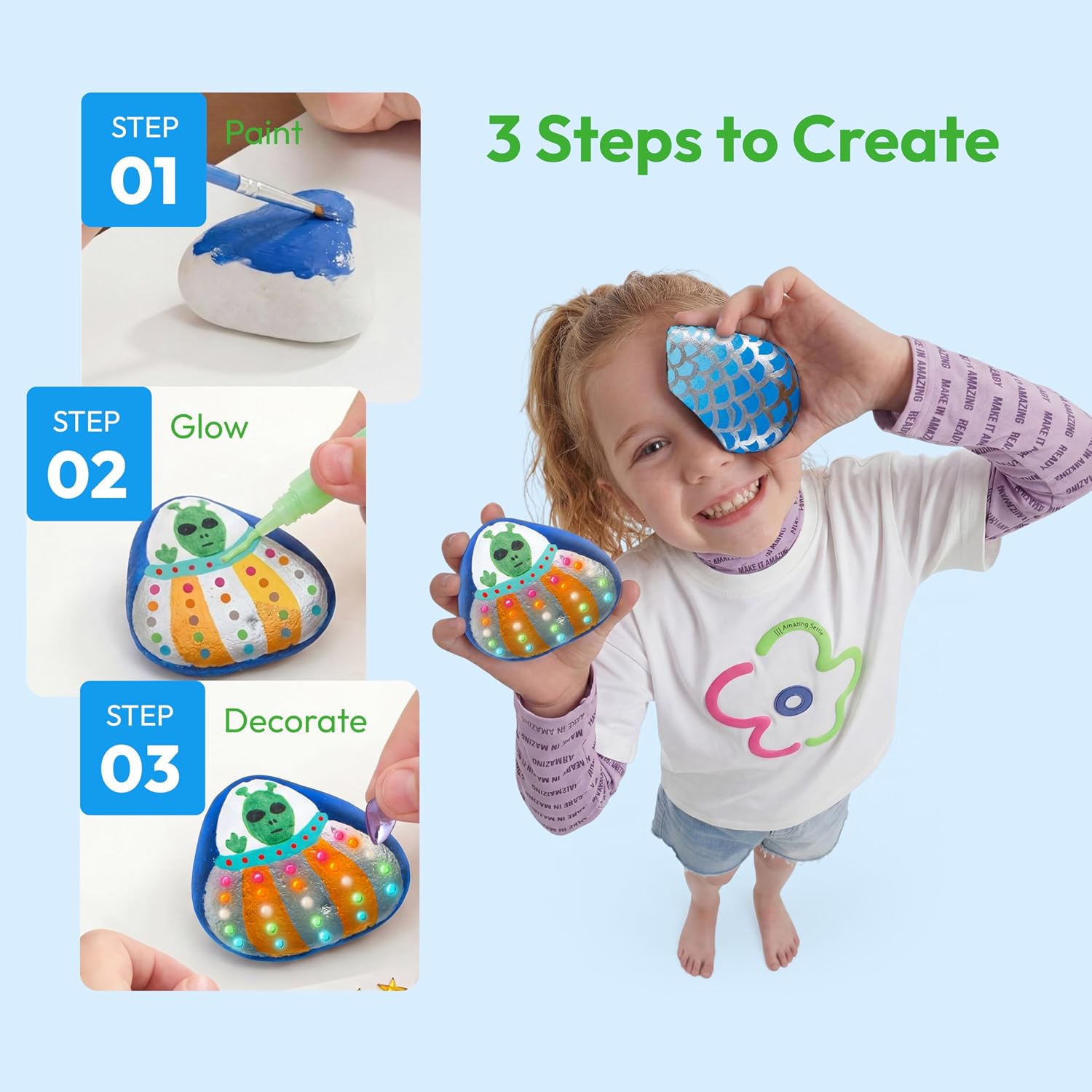 KIT DE PINTURA EN ROCAS JOYIN BRILLA EN LA OSCURIDAD PARA NIÑOS 6-12 AÑOS - 3