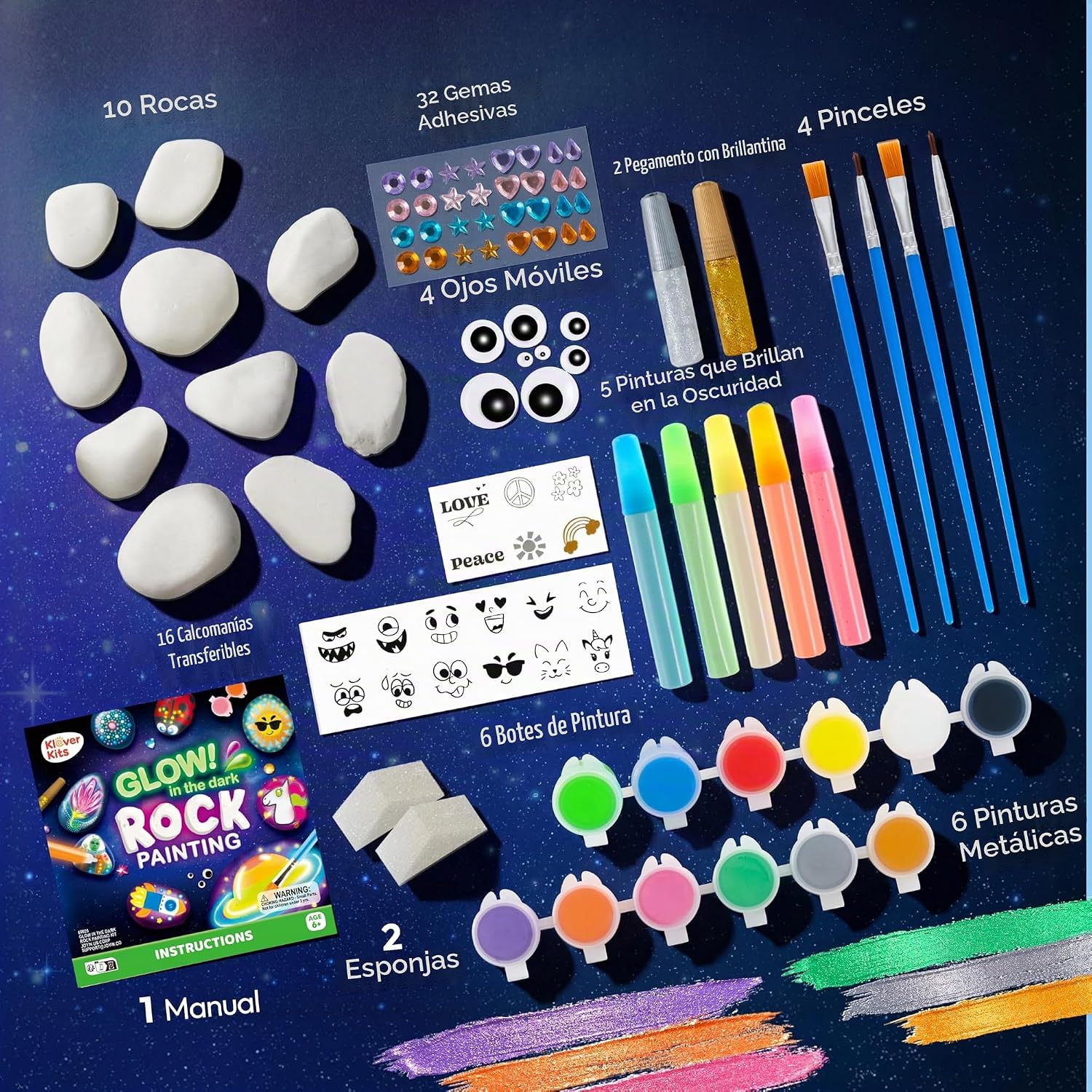 KIT DE PINTURA EN ROCAS JOYIN BRILLA EN LA OSCURIDAD PARA NIÑOS 6-12 AÑOS - 4