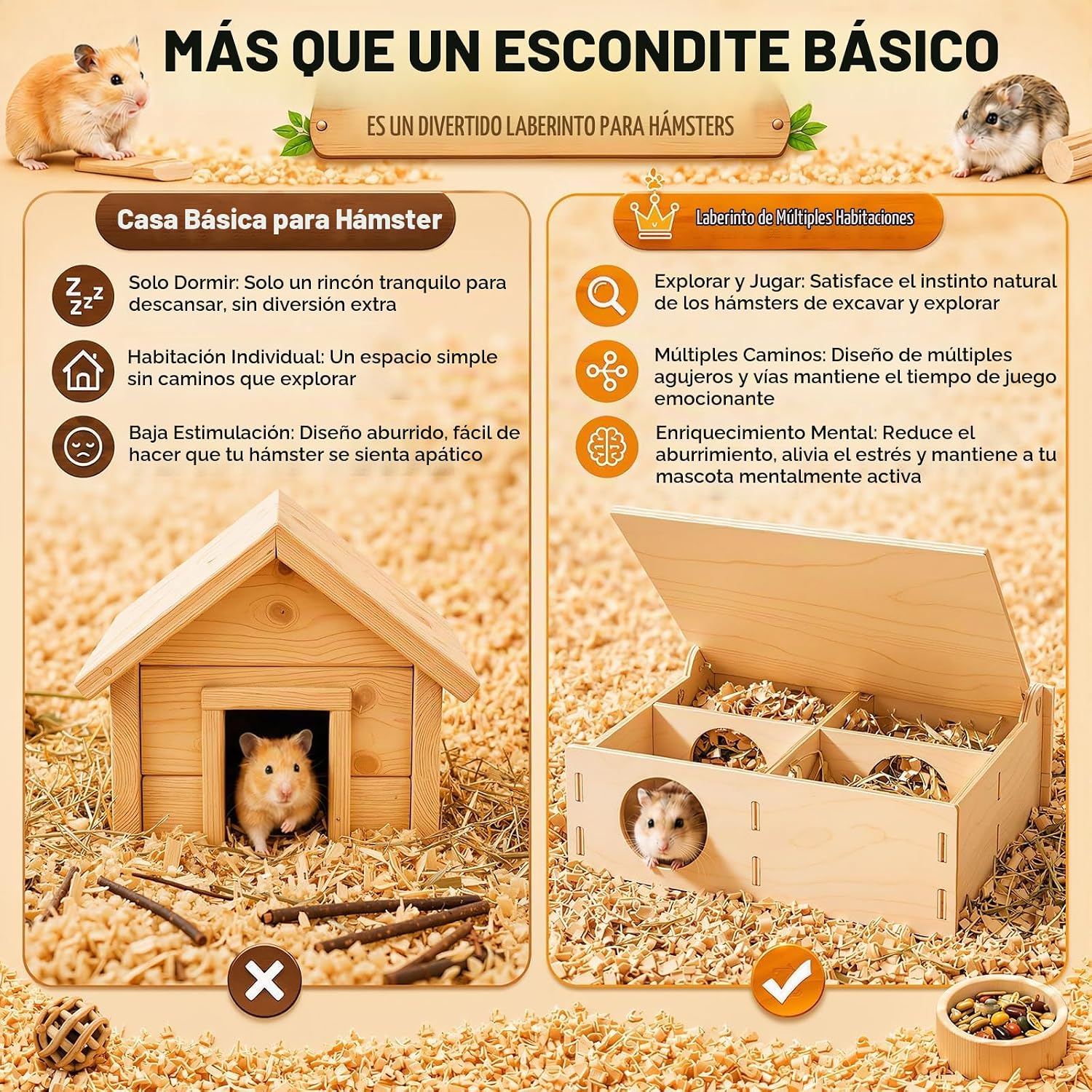 SET DE 5 PLATAFORMAS DE MADERA NOVABRIGHT PARA HÁMSTER CON TÚNEL, ESCALERA Y CASITA - 5