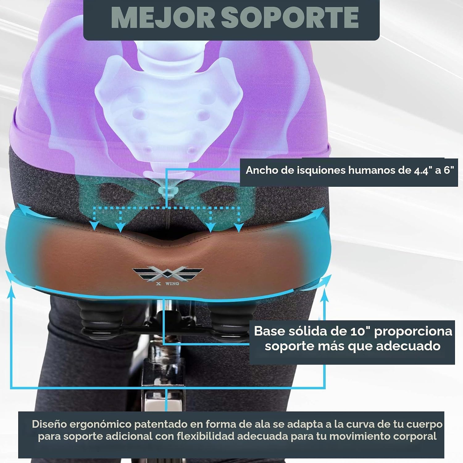 SILLÍN DE BICICLETA SIN NARIZ X WING CON ACOLCHADO EXTRA ANCHO PARA HOMBRE Y MUJER - 4