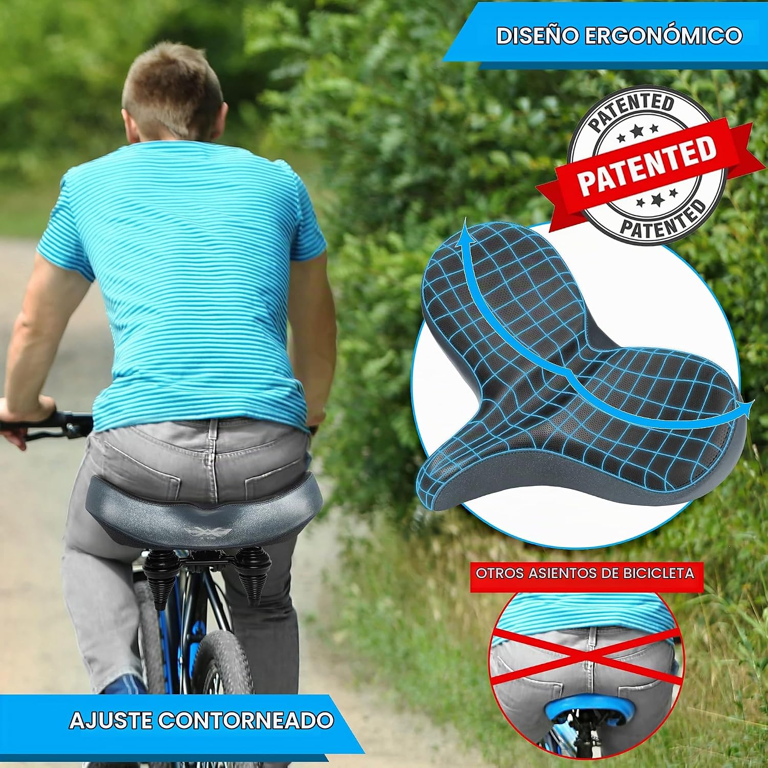 SILLÍN DE BICICLETA X WING SIN NARIZ CON COJÍN EXTRA ACOLCHADO ANCHO - 2