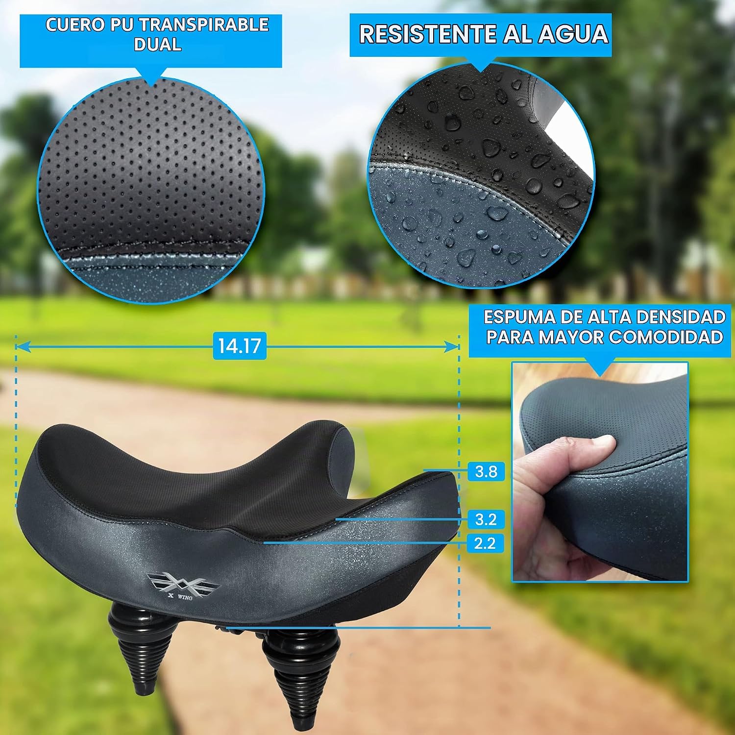 SILLÍN DE BICICLETA X WING SIN NARIZ CON COJÍN EXTRA ACOLCHADO ANCHO - 3