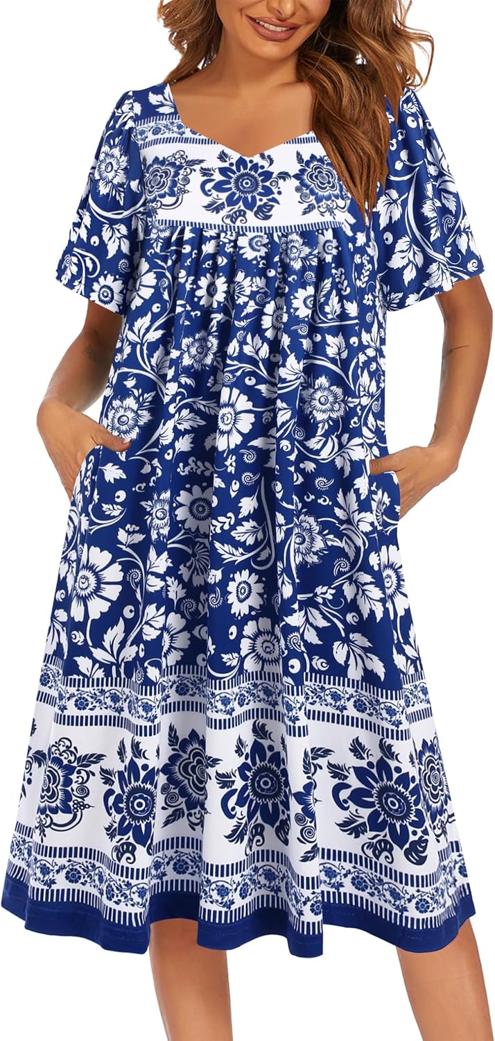 PIJAMA VESTIDO MUJER EKOUAER FLORES BOHEMIAS AZUL - 1