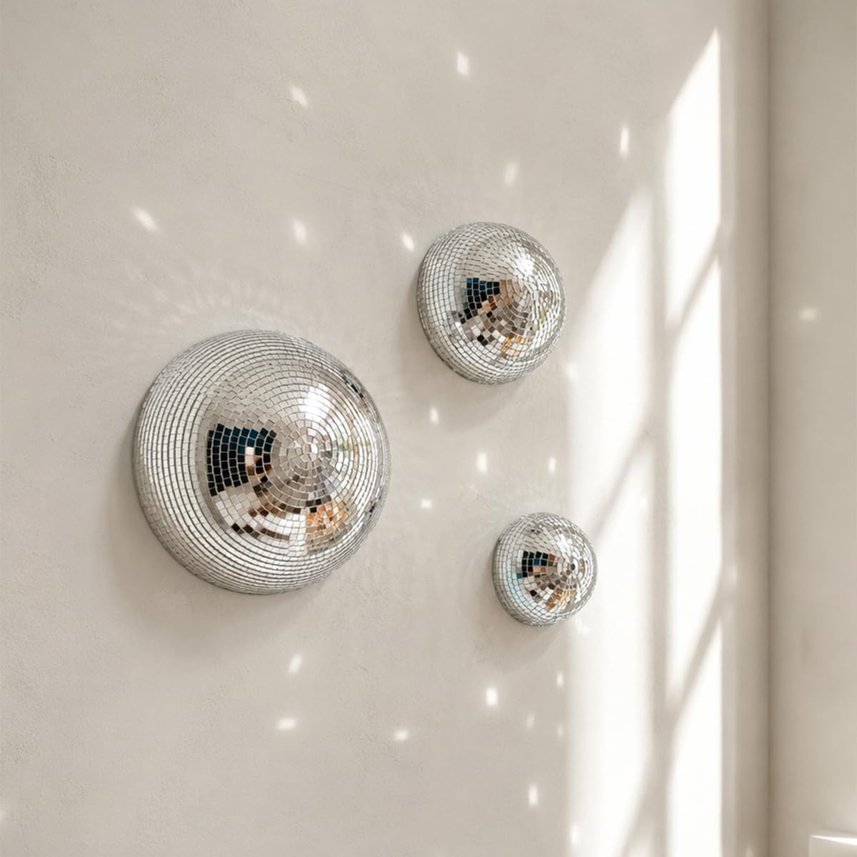 SET DE 3 ADORNOS DE PARED DISCO BALL ESPEJO 8/6/4 PULGADAS - 1