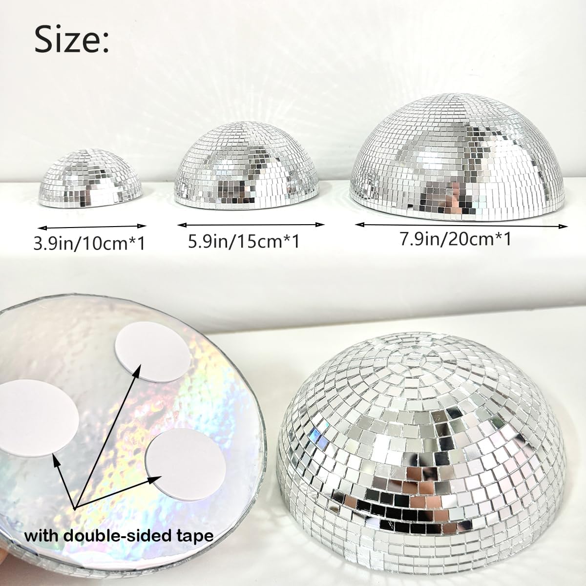 SET DE 3 ADORNOS DE PARED DISCO BALL ESPEJO 8/6/4 PULGADAS - 2