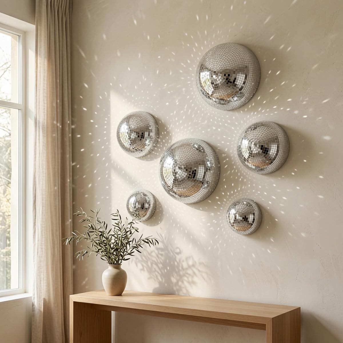 SET DE 3 ADORNOS DE PARED DISCO BALL ESPEJO 8/6/4 PULGADAS - 3