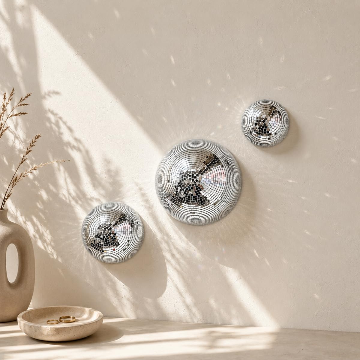 SET DE 3 ADORNOS DE PARED DISCO BALL ESPEJO 8/6/4 PULGADAS - 4