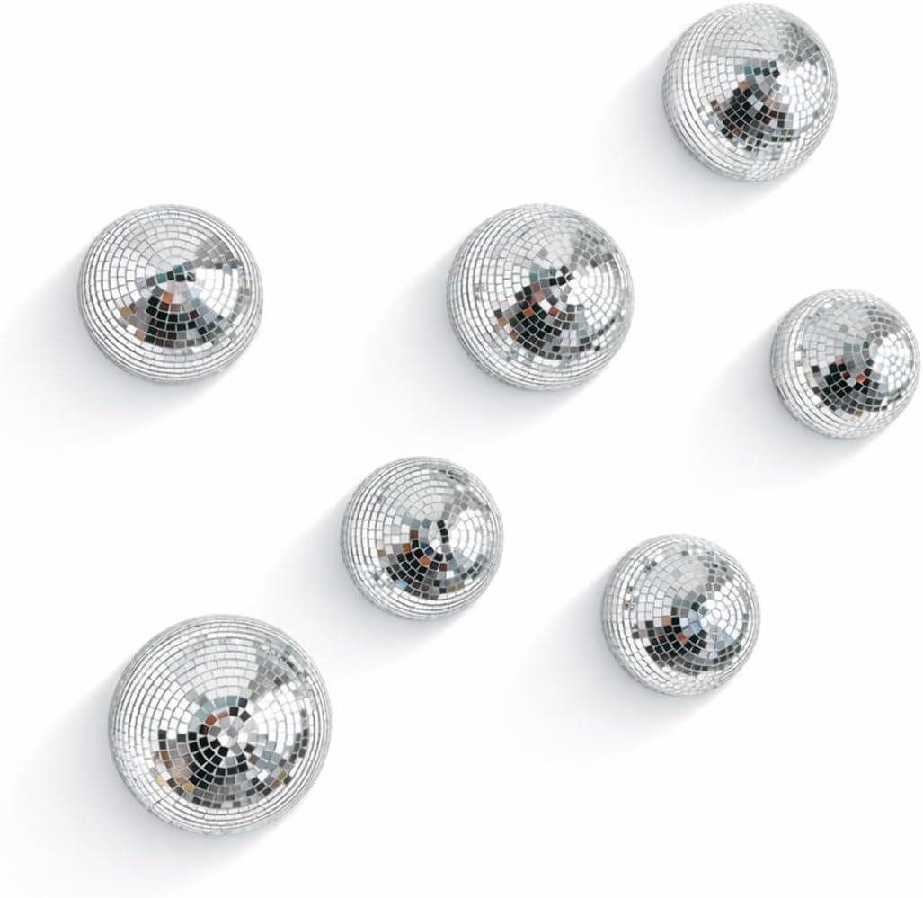JUEGO DE 7 ADORNOS DE PARED DE MEDIA BOLA DE ESPEJO DISCO PLATEADO - 1