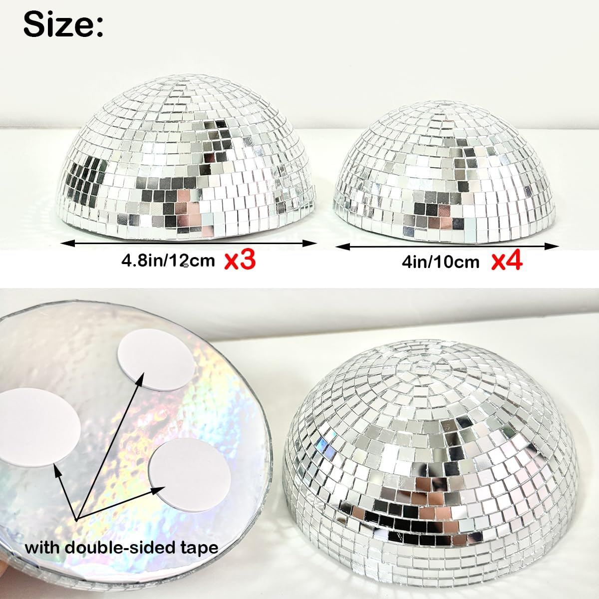 JUEGO DE 7 ADORNOS DE PARED DE MEDIA BOLA DE ESPEJO DISCO PLATEADO - 2