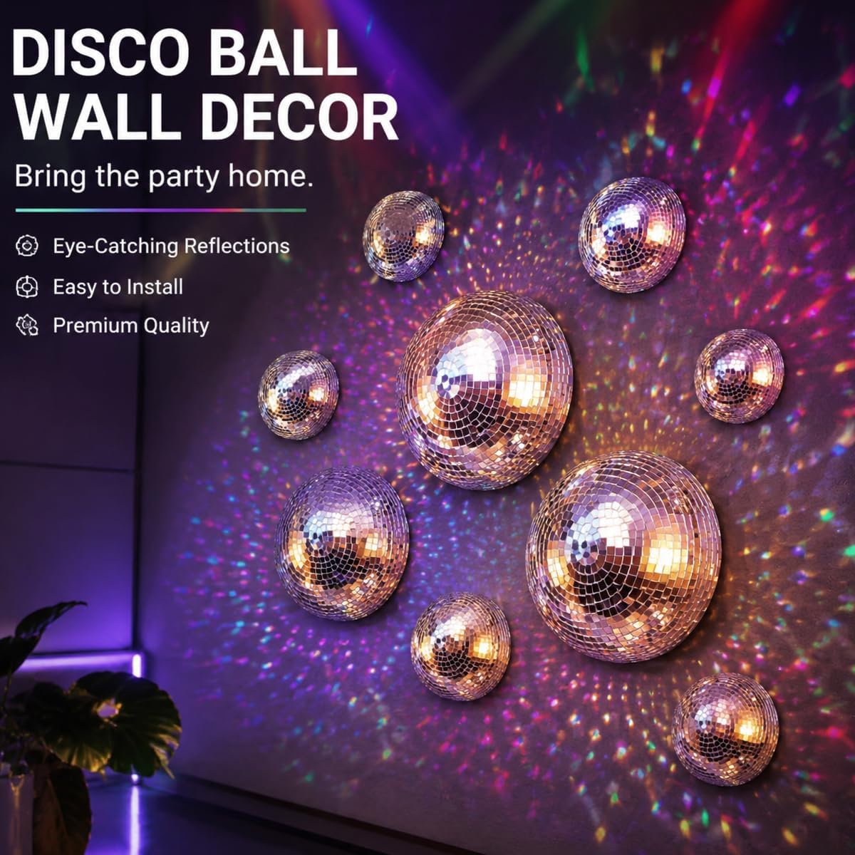 JUEGO DE 7 ADORNOS DE PARED DE MEDIA BOLA DE ESPEJO DISCO PLATEADO - 4