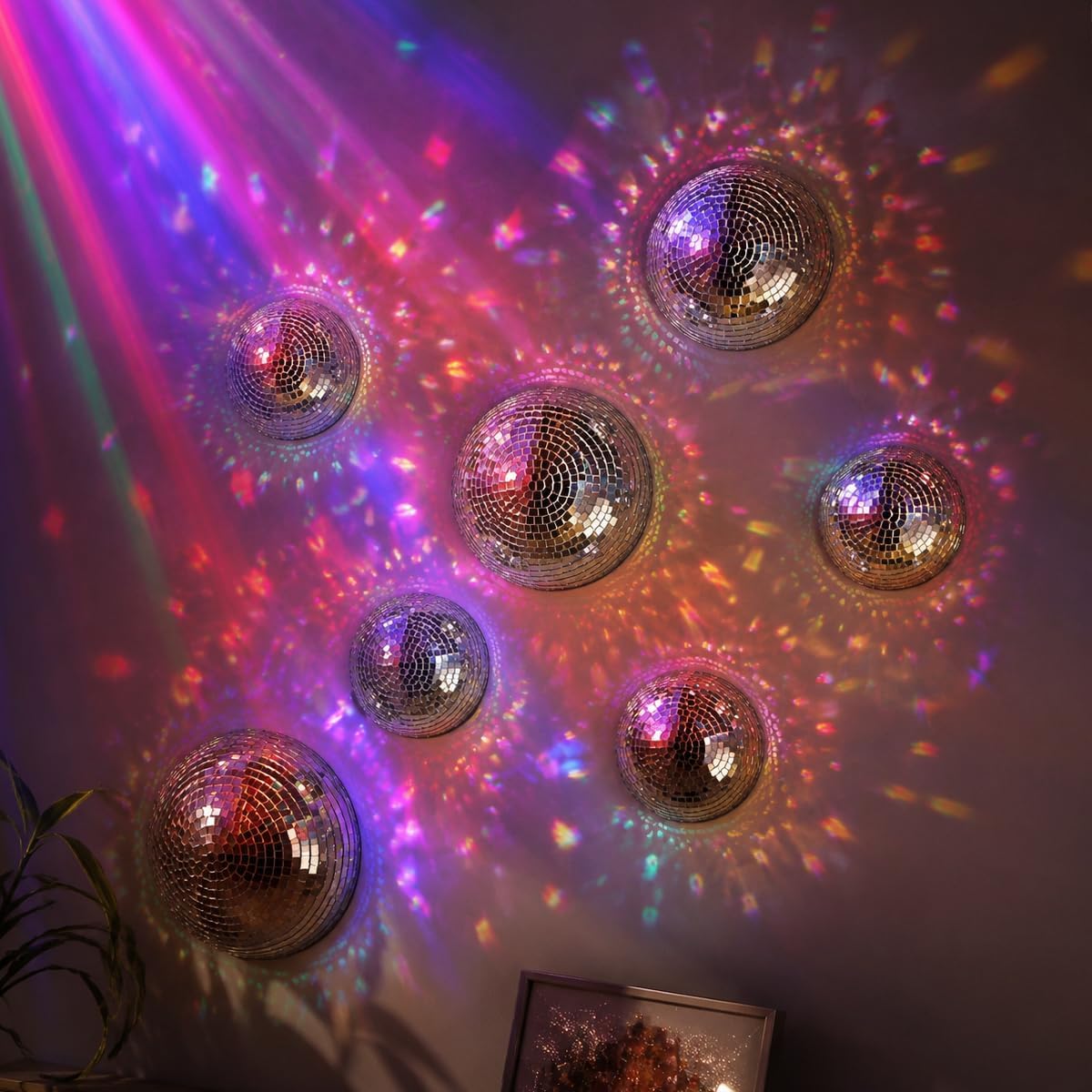 JUEGO DE 7 ADORNOS DE PARED DE MEDIA BOLA DE ESPEJO DISCO PLATEADO - 5