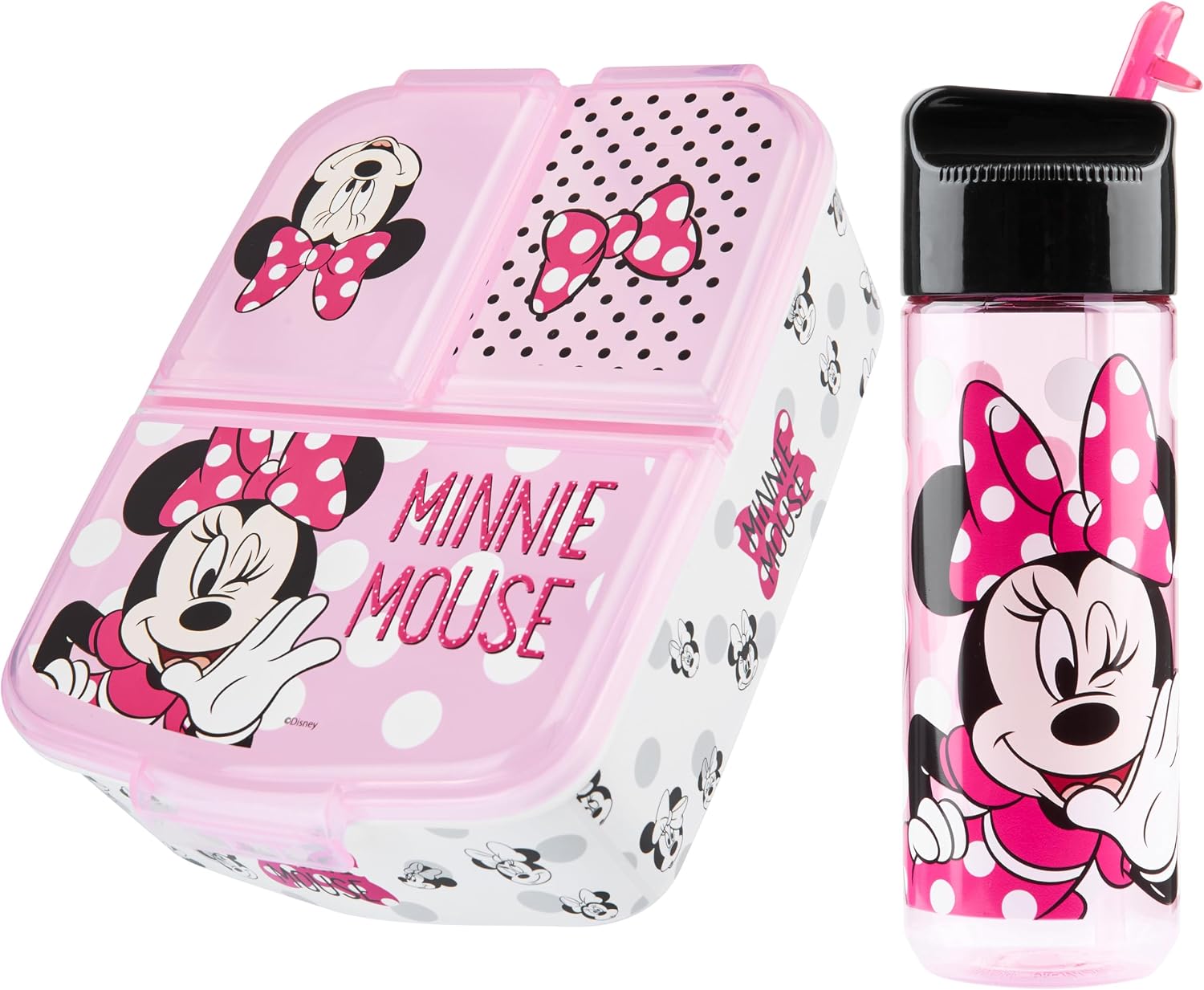 LONCHERA DISNEY MINNIE MOUSE CON COMPARTIMENTOS Y BOTELLA DE AGUA ROSA - 1
