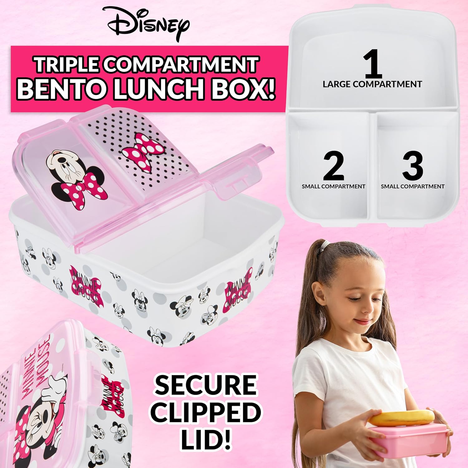 LONCHERA DISNEY MINNIE MOUSE CON COMPARTIMENTOS Y BOTELLA DE AGUA ROSA - 3