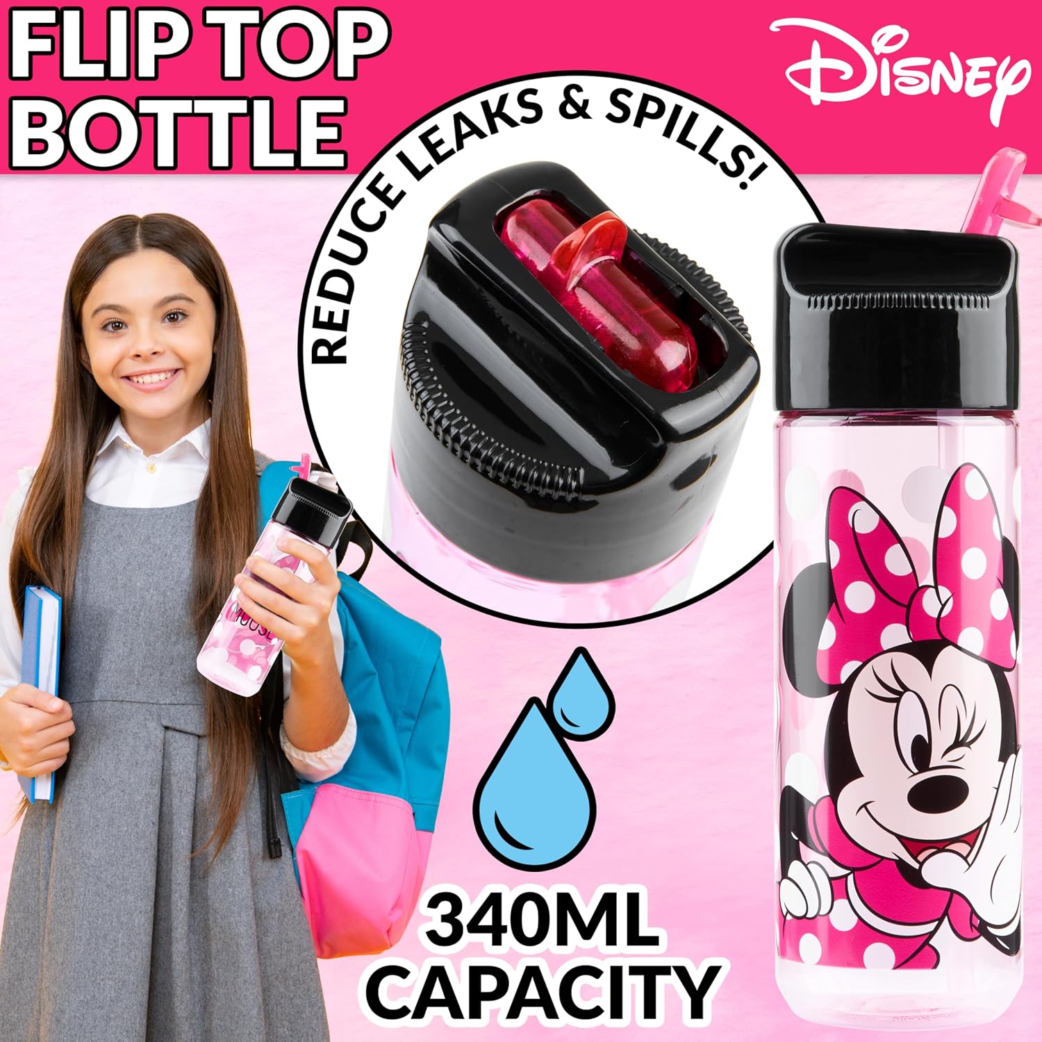 LONCHERA DISNEY MINNIE MOUSE CON COMPARTIMENTOS Y BOTELLA DE AGUA ROSA - 4