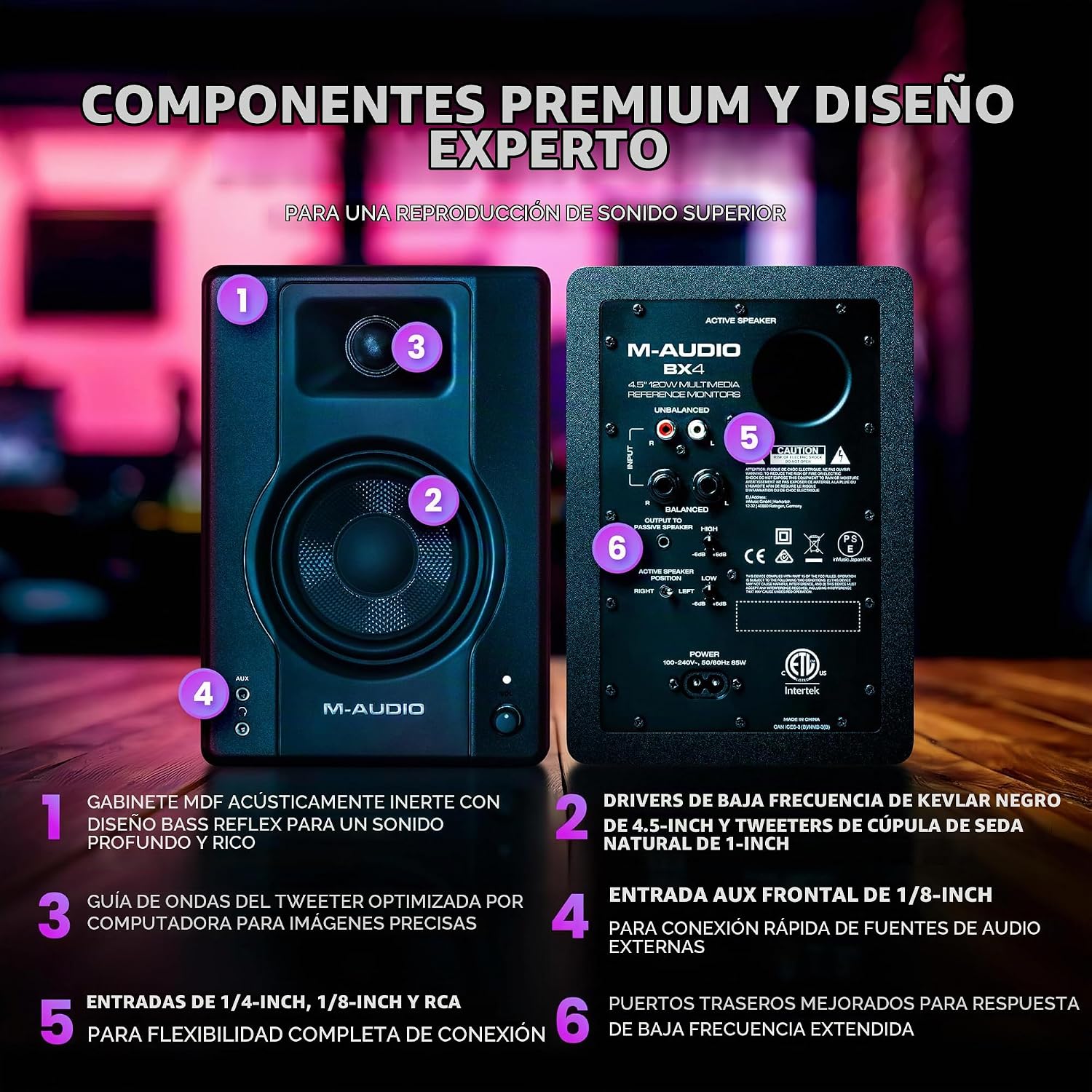 MONITOR DE ESTUDIO M-AUDIO BX4 4.5 PULGADAS PAR DE PARLANTES CON CONEXIÓN ALÁMBRICA - 3