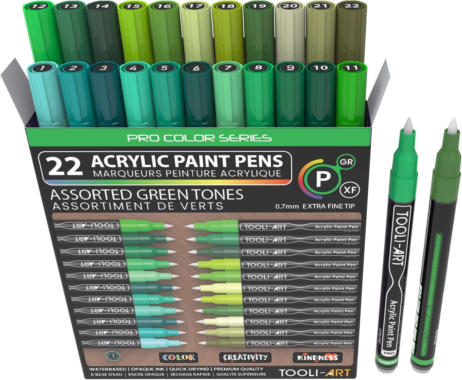 MARCADORES DE PINTURA ACRÍLICA TOOLI-ART 22 TONOS VERDES PUNTA EXTRA FINA 0.7MM - 1